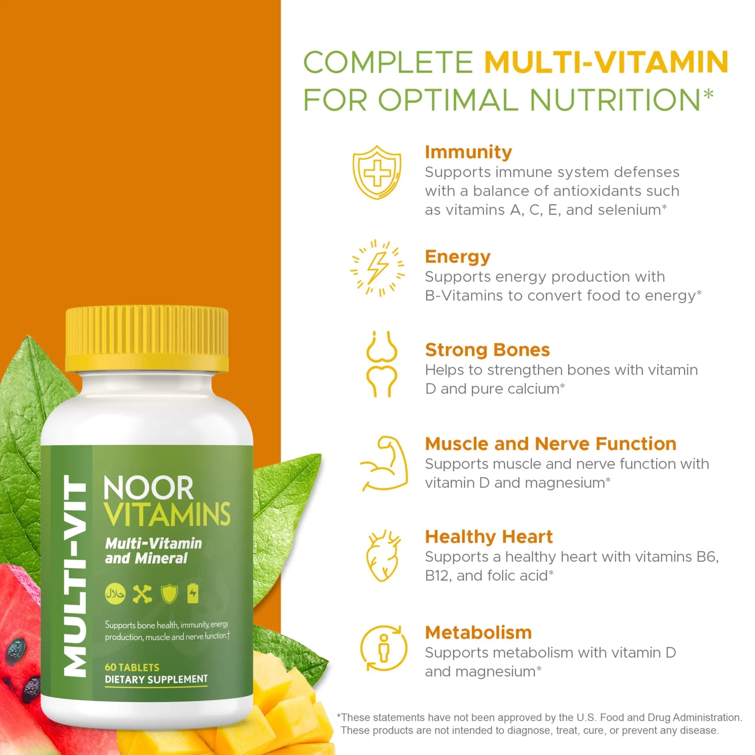 Noor Vitamins Halal Vitamins, Daily Multivitamin, Halal Vitamin for Women and Men, 30 Vitamins & Minerals, A, B12, C, Iron, Zinc to support general health Noor VitaminsAu supplements