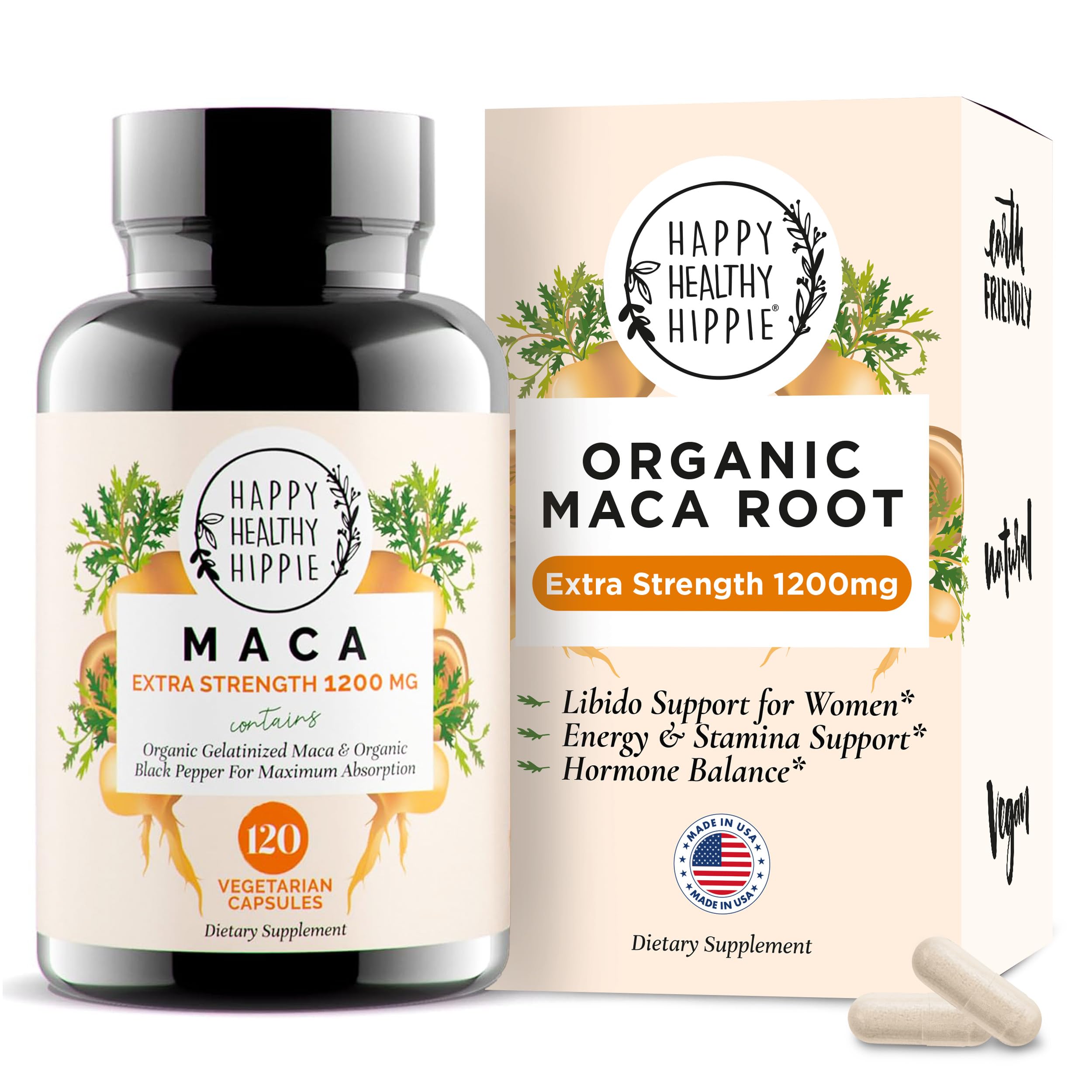 Organic Maca Root Capsules 1200 mg – Libido Booster for Women Fast Acting & Potent | Female Maca Supplement | Energy Pills from Peru | Includes Black Pepper for High Absorption | Vegan, 120 Ct Happy Healthy HippieAu supplements