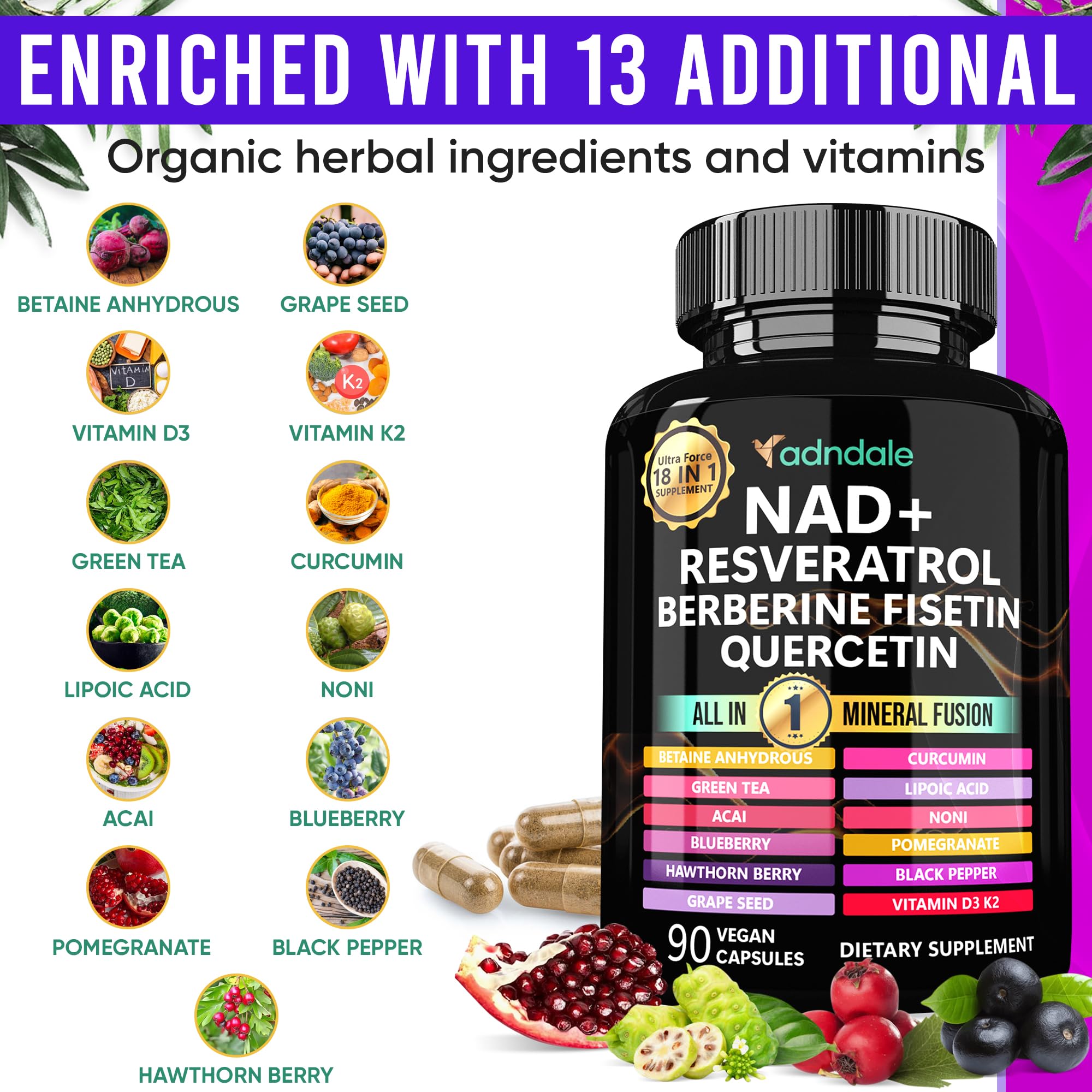 Adndale Liposomal NAD Supplement. Longevity Formula NMN Supplement Alternative. 90CT Advanced NAD+ Resveratrol AdndaleAu supplements