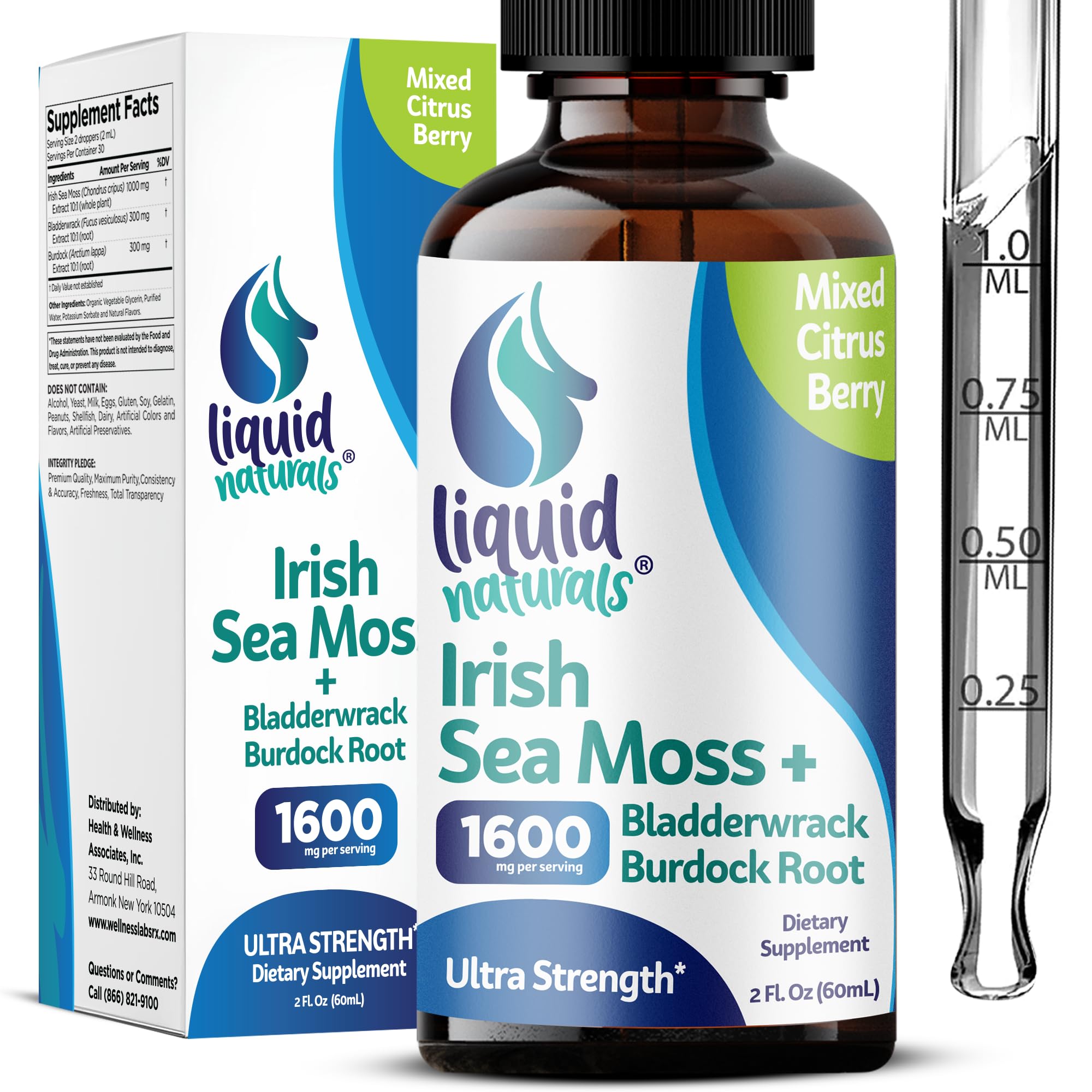 Liquid Naturals Irish Sea Moss Drops - Citrus Berry Flavor - 92+ Essential Minerals & Vitamins - Energy, Skin, Gut, Recovery - Bladderwrack and Burdock Root - 2 fl. oz Liquid NaturalsAu supplements
