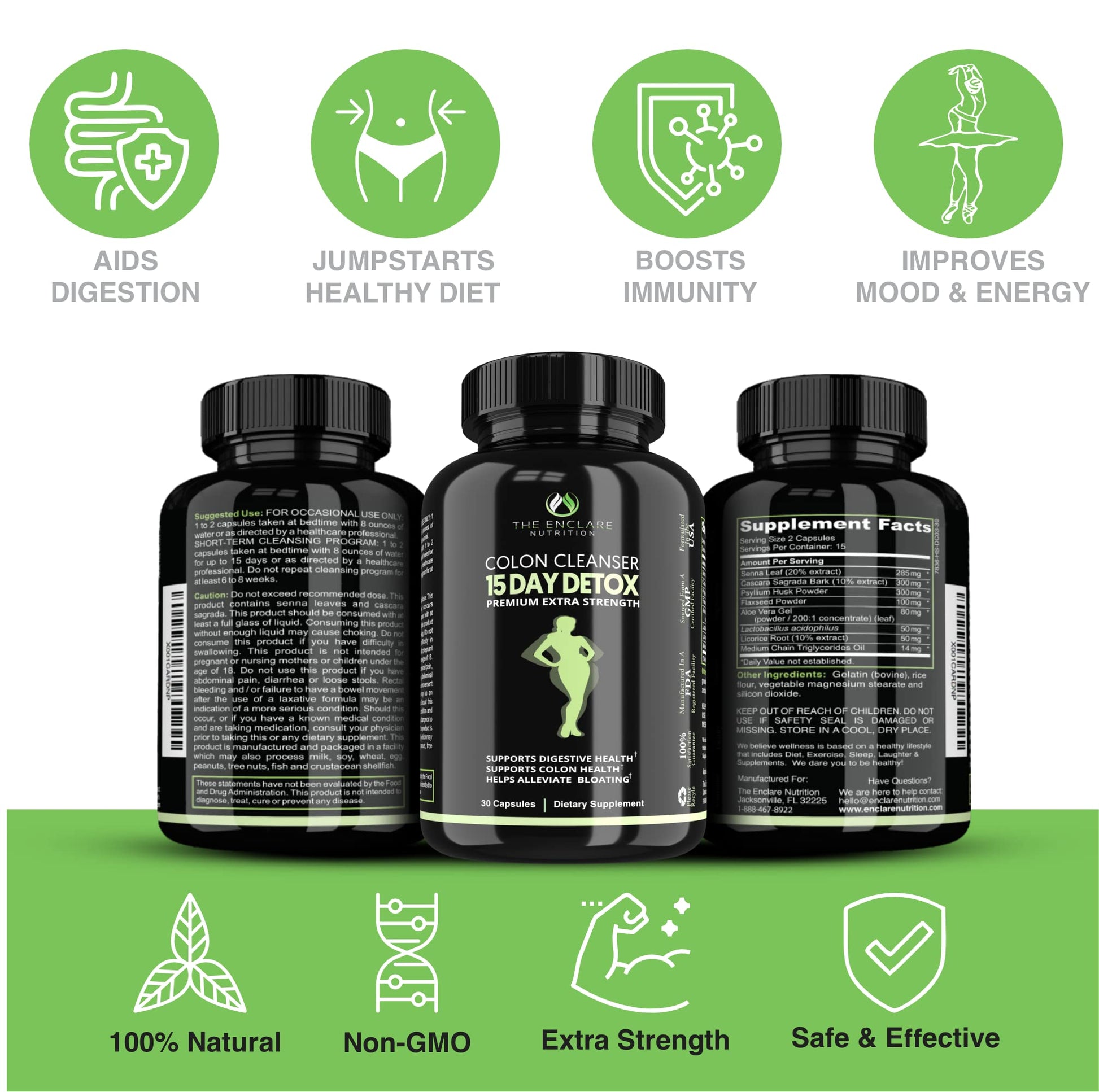 Colon Cleanse Fast-Acting Colon Cleanser Detox. Healthy Bowel Movement THE ENCLARE NUTRITIONUS supplements