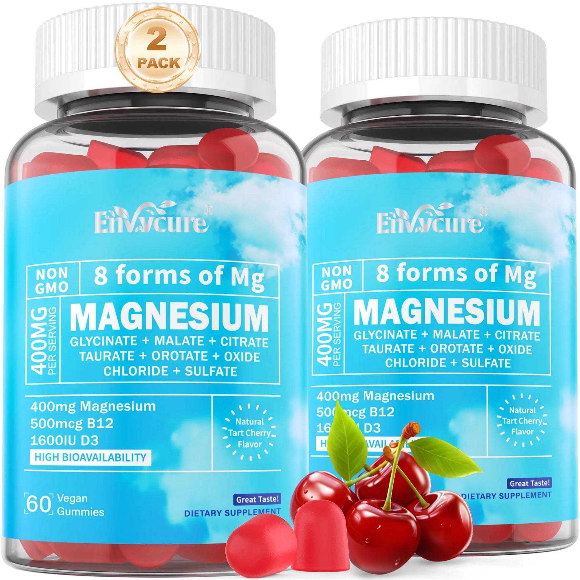 Magnesium Complex Gummies 400mg | as 8 Forms of Magnesium Glycinate, Malate, Citrate, Taurate, Oxide & More | w/Ashwagandha Extract, D3 & B12 Supports for Calm, Zzz, Mood, Muscle Cramp - Vegan 120Cts EnvyCureAu supplements