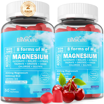 Magnesium Complex Gummies 400mg | as 8 Forms of Magnesium Glycinate, Malate, Citrate, Taurate, Oxide & More | w/Ashwagandha Extract, D3 & B12 Supports for Calm, Zzz, Mood, Muscle Cramp - Vegan 120Cts EnvyCureAu supplements