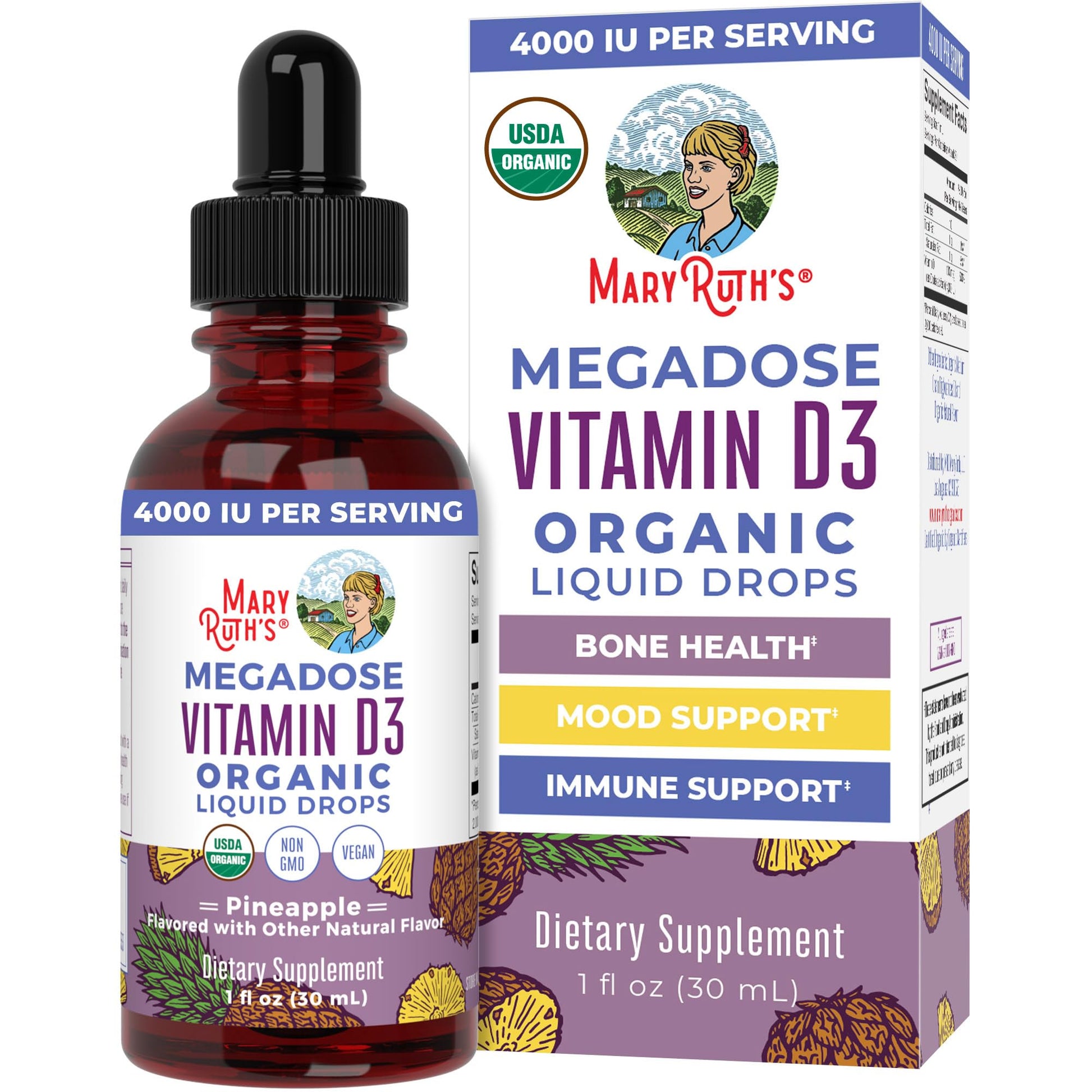 MaryRuth Organics Vitamin D3 Liquid Drops | Megadose 4000 IU | USDA Organic Liquid Vitamin D Spray for Adults & Kids | Immune Support & Bone Health | Vegan | Gluten Free | Non-GMO | 30 Servings MARYRUTH'SUS supplements
