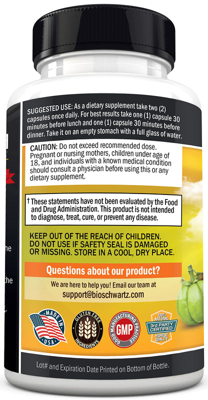Garcinia Cambogia Weight Loss Pills - Maximum Strength Appetite Suppressant & Fat Burner BioSchwartzUS supplements