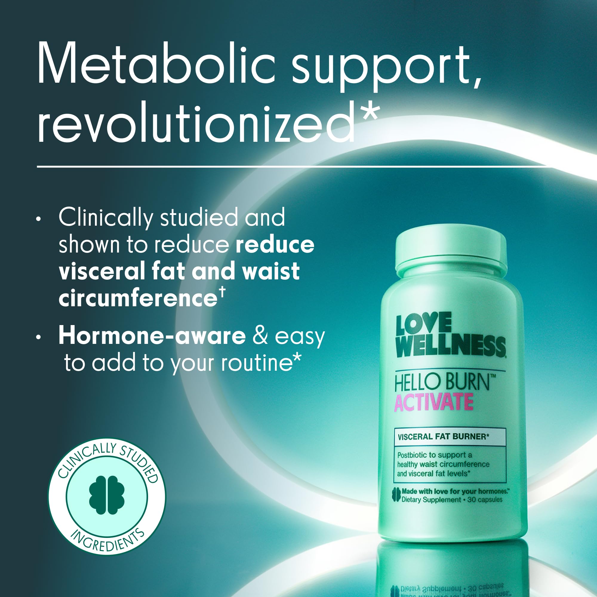 Love Wellness Hello Burn Activate | Support Visceral Fat Burn with HT BPL1 Postbiotic | Supports Healthy Waist Circumference, Longevity and Metabolic Wellness | 30 Count Love WellnessAu supplements