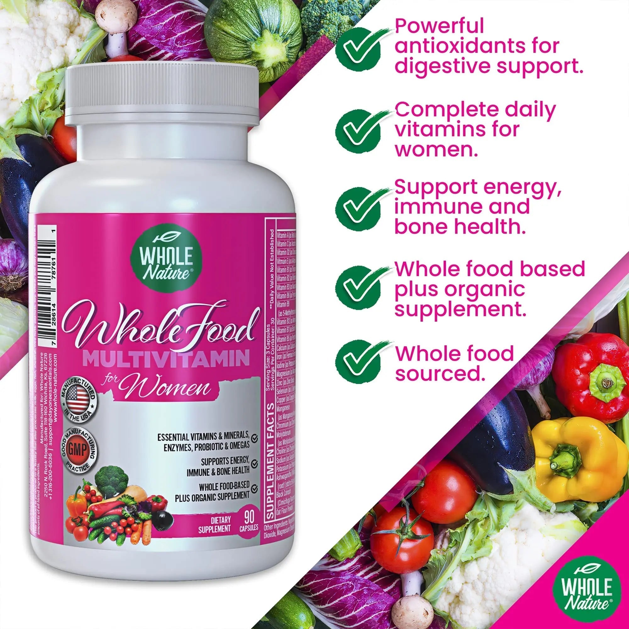 Whole Nature Whole Food Multivitamin for Women Womens Multi Vitamin with Folate, B12 Methyl, Vitamins, Minerals, Probiotics and Omegas Whole NatureAu supplements