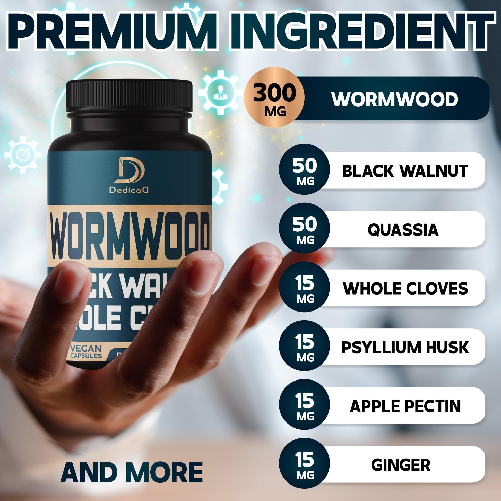 DEDICAD 12in1 Wormwood Black Walnut Clove Capsules - Immune, and Mood Support - 3 Month Supply - 90 Vegan Capsules DEDICADAu supplements