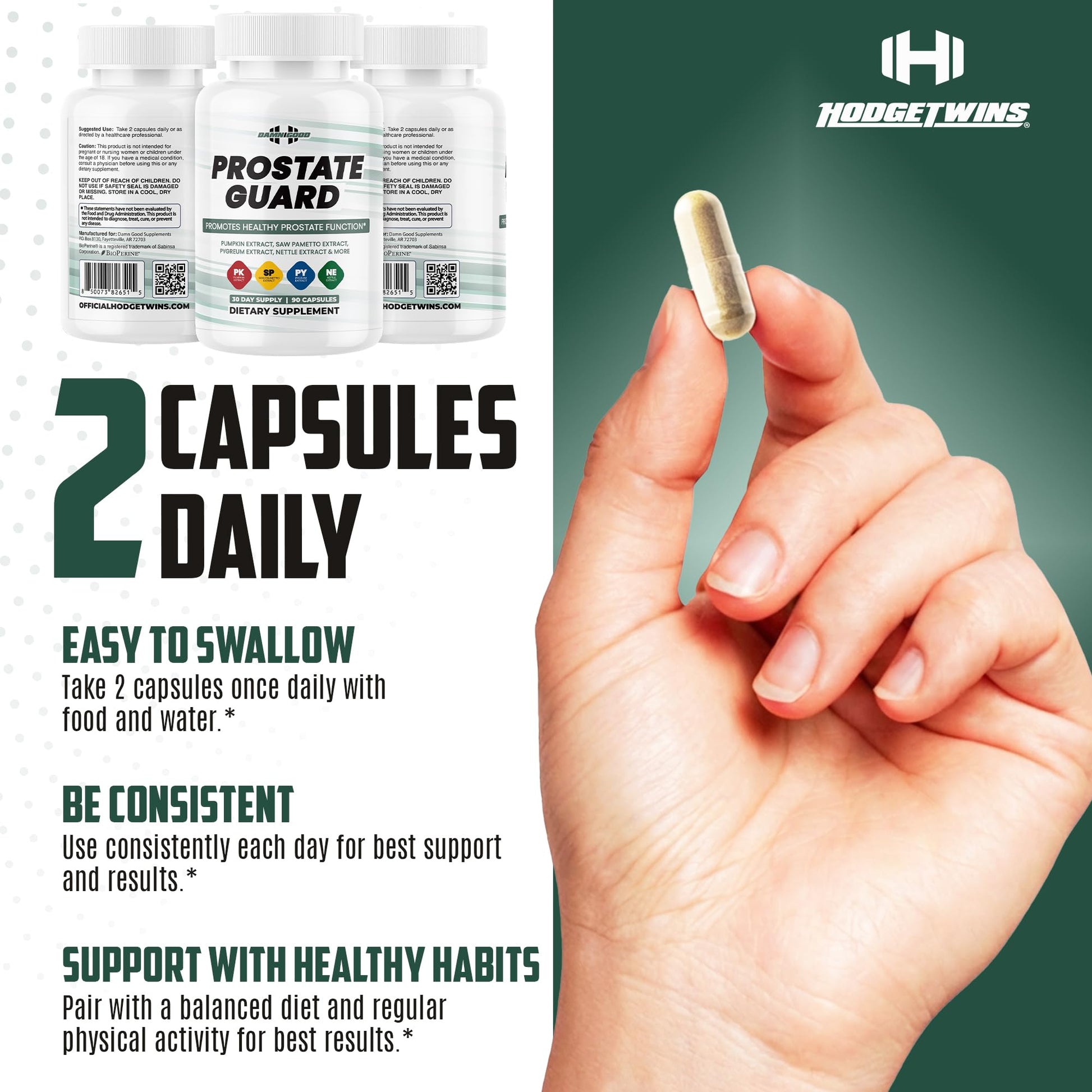 DAMN GOOD The Hodge Twins Prostate Guard - 90 Capsules Guard Vitality Complex – Comfort Blend for Nighttime Routine, Restful Rhythm - Men's Supplements for Health Supports Relaxation DAMN GOODAu supplements