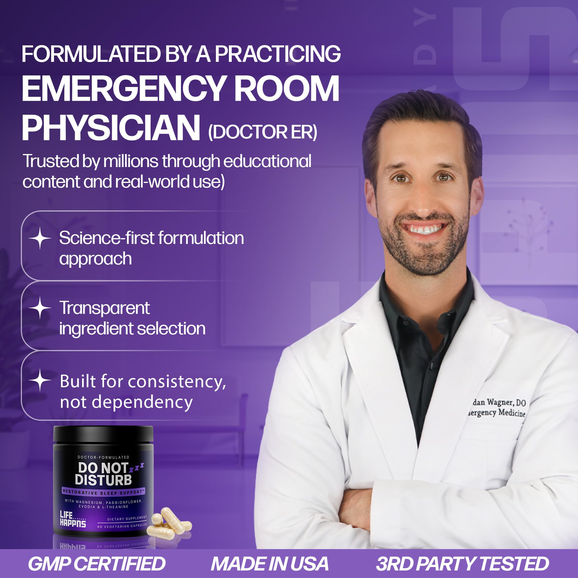 Doctor Formulated Triple Magnesium for Sleep, Calm & Relaxation with Chelated Magnesium Glycinate, L-Theanine, Passionflower & Evodia – Non-Habit, No Melatonin Magnesium Sleep Aid Support Supplement LIFE HAPPNS BE READYAu supplements
