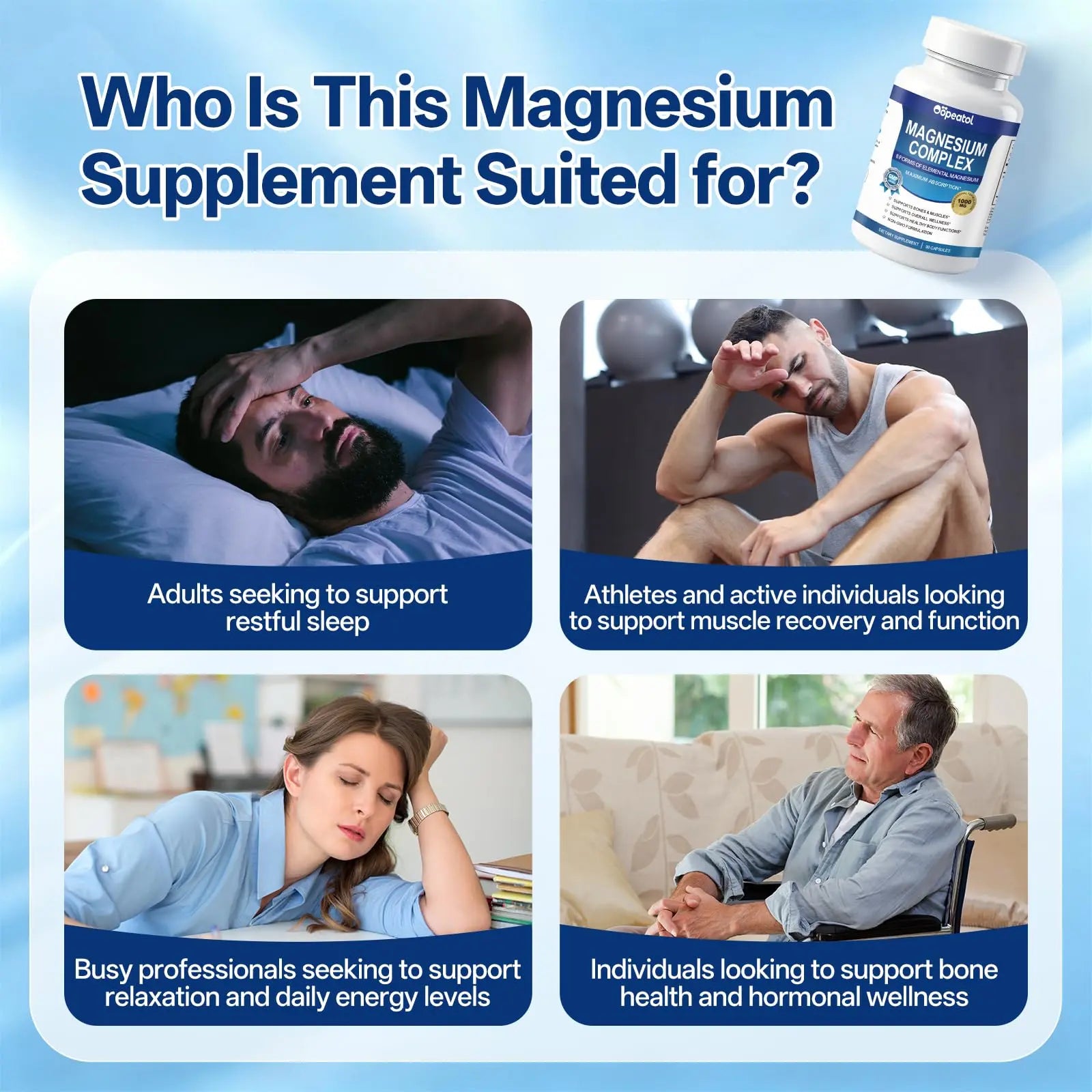 8 in 1 Magnesium Complex Capsules 1000mg for Women and Men - Highly Absorbable Magnesium Supplement Supports Muscle Relaxation Sleep & Energy | NSF Certified, GMP, Gluten Free, Vegan Oopeatolnz supplements