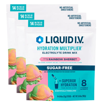 Liquid I.V.® Hydration Multiplier Sugar-Free - Rainbow Sherbet | Electrolyte Powder Drink Mix | 3 Pack (42 Servings) Liquid I.V.US supplements