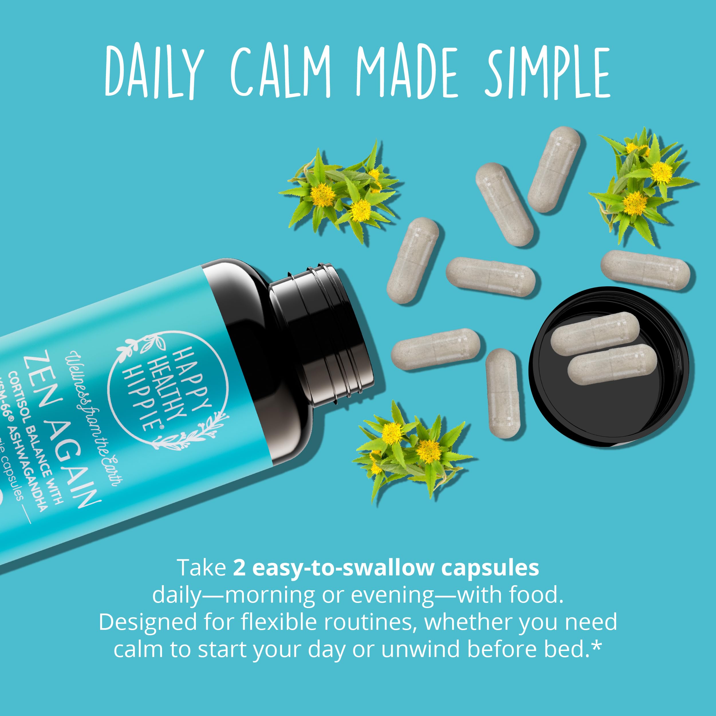 Zen Again Cortisol Manager with Ashwagandha KSM-66® | Cortisol Supplements for Women | 11-in-1 Complex | Natural Stress Support Supplement with L-Theanine, Rhodiola & Magnesium | Vegan, 60 Ct Happy Healthy HippieAu supplements
