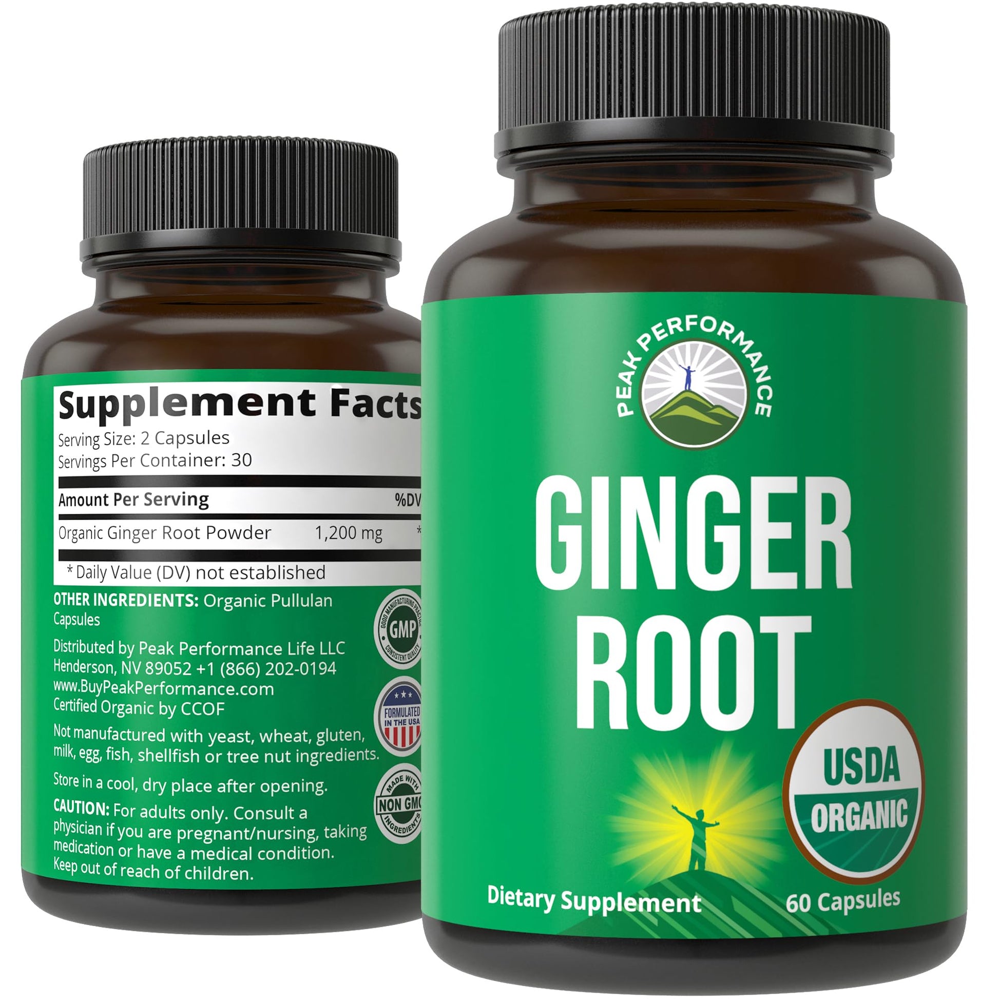 Peak Performance USDA Organic Ginger Root Capsules. Vegan Ginger Pills Supplement for Women & Men to Support Digestion, Occasional Nausea Relief, Gas & Bloat Support, and Gentle Stomach Comfort Peak PerformanceAu supplements