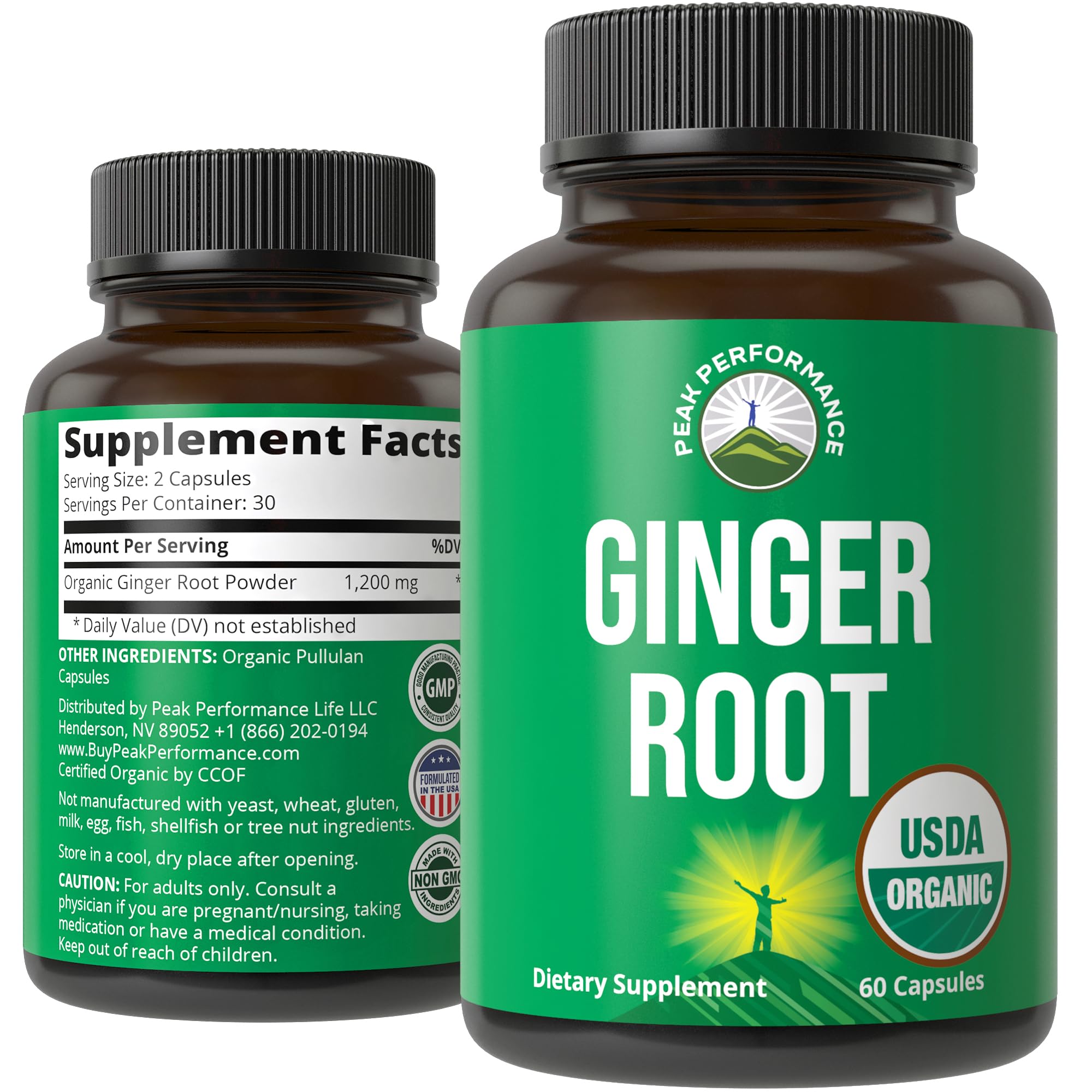 Peak Performance USDA Organic Ginger Root Capsules. Vegan Ginger Pills Supplement for Women & Men to Support Digestion, Occasional Nausea Relief, Gas & Bloat Support, and Gentle Stomach Comfort Peak PerformanceAu supplements