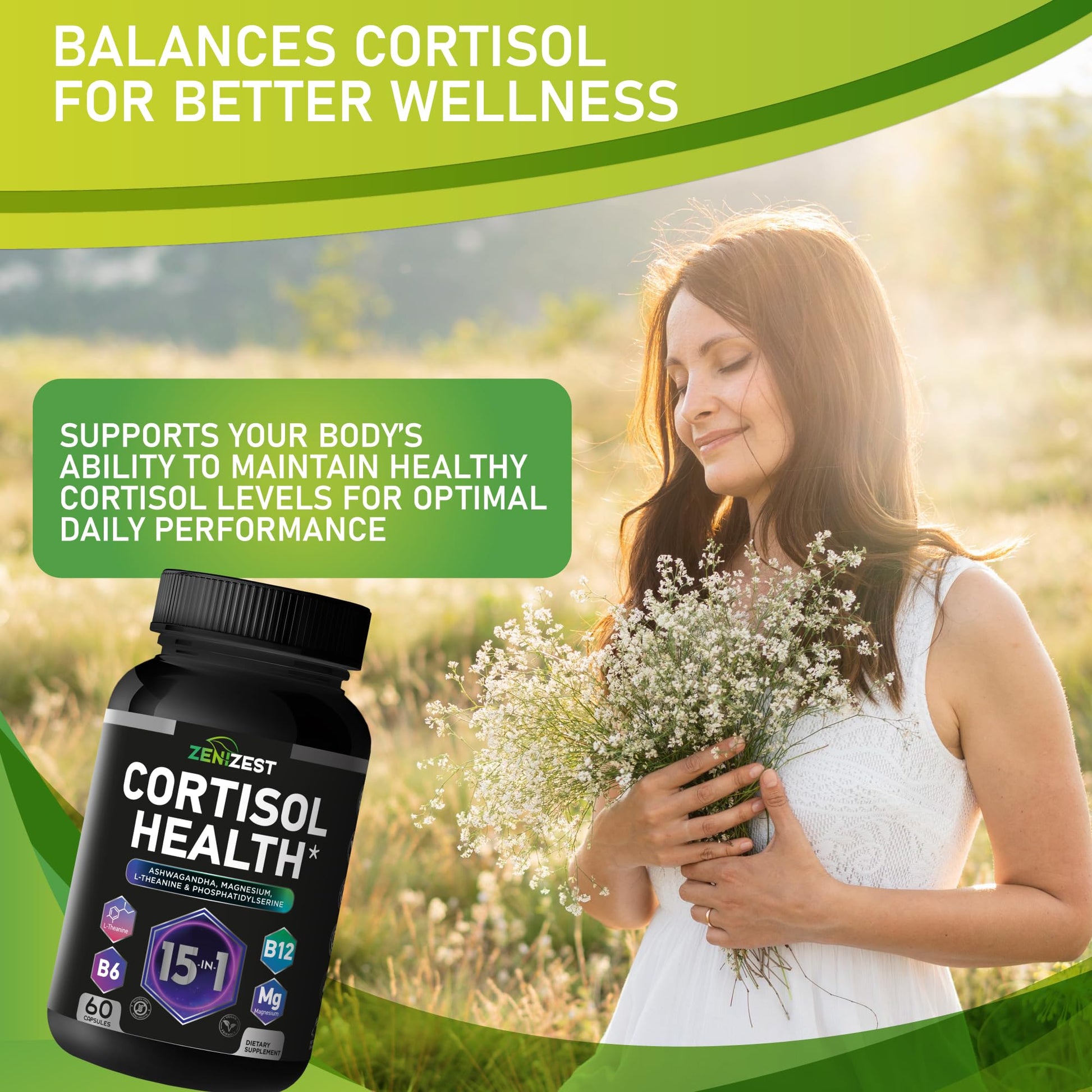 Cortisol Detox Supplement for Women Men - Control & Lower High Cortisol Level - Adrenal Health Balance Cleanse Sleep Stress Support - Magnesium Ashwagandha L-Theanine Cortisol Blocker Reducer ZeniZestAu supplements