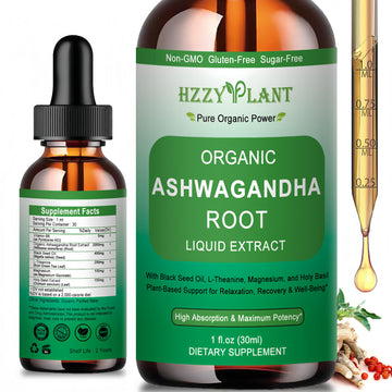 Organic Ashwagandha Drops,High Absorption Ashwagandha Extract Tincture for Stress Relief,Relaxation,Cortisol Support,Ashwagandha for Women & Men with Magnesium,L Theanine,Black Seed Oil,Vegan,Non-GMO HZZYPLANTAu supplements