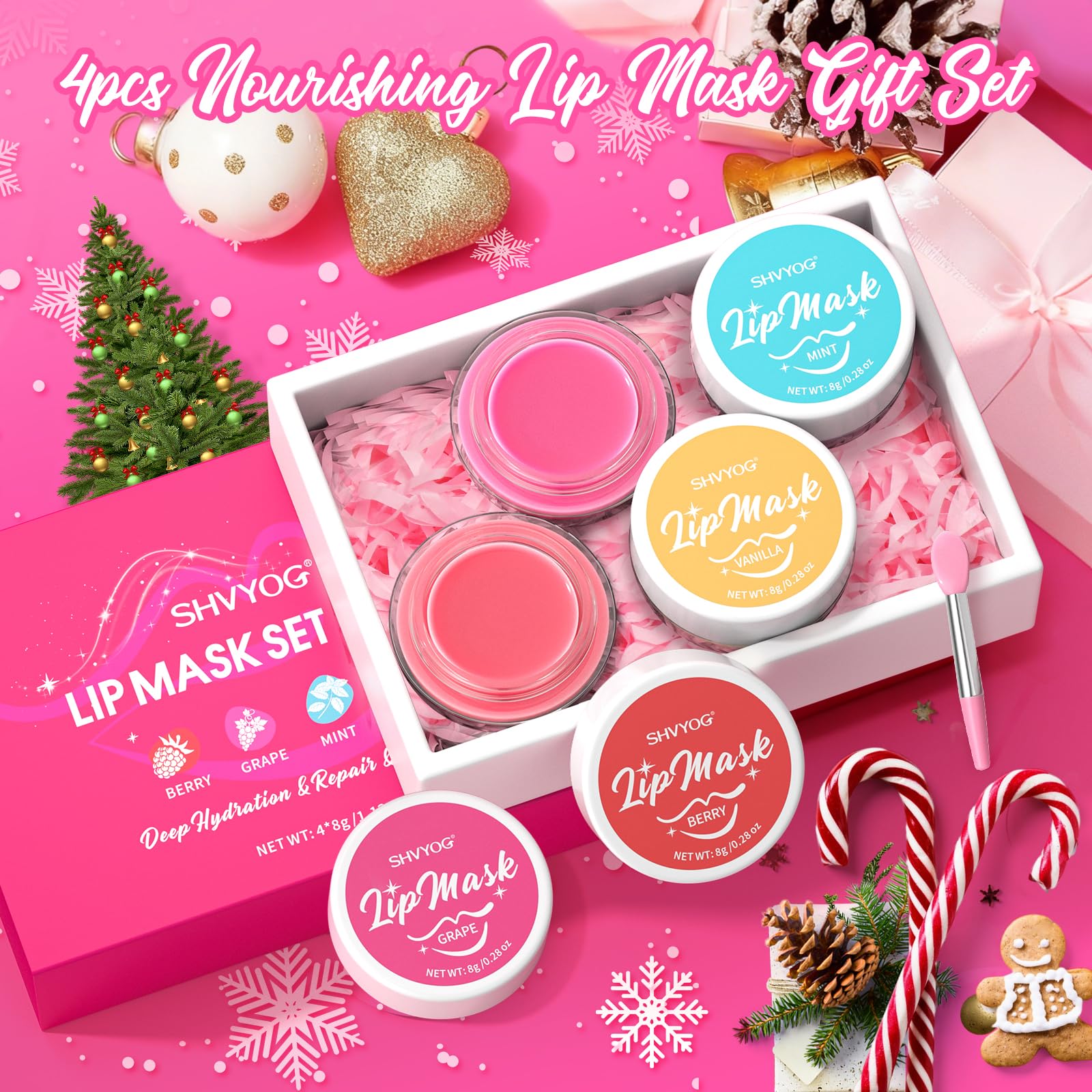 4 Pack Lip Mask Set, Hydrating Lip Mask Overnight - Berry, Grape, Mint, Vanilla Flavors, Lip Sleeping Mask Nourish Lip Balm with Vitamin C & Shea Butter | Dry Lips Care Gift SHVYOGAu supplements