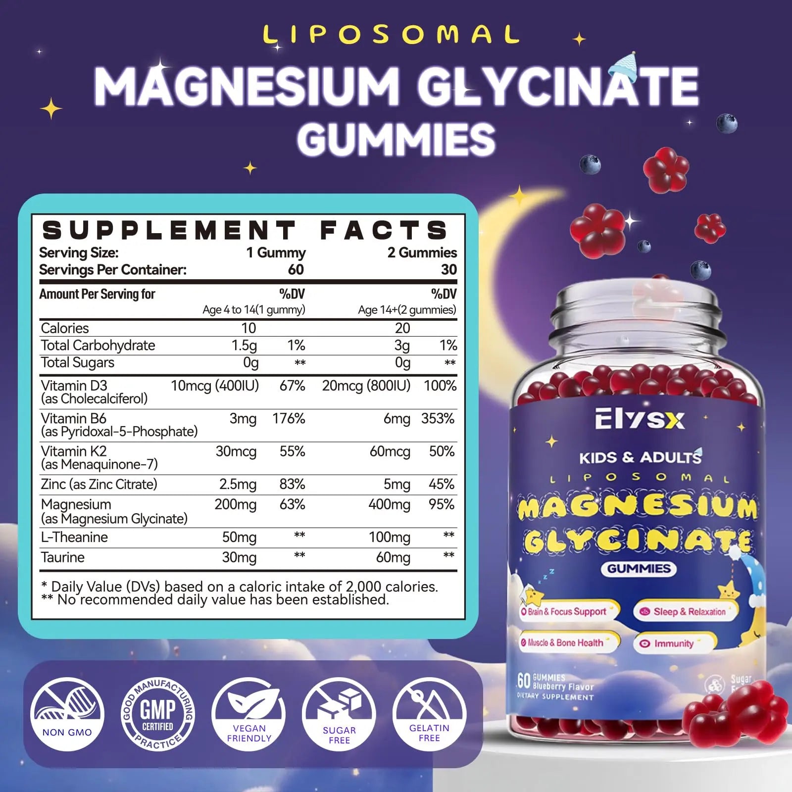 Elysx Kids Methylated Multivitamin Chewable & Liposomal Magnesium Glycinate 400mg Gummies, Immune & Brain, Muscle & Relax ElysxAu supplements