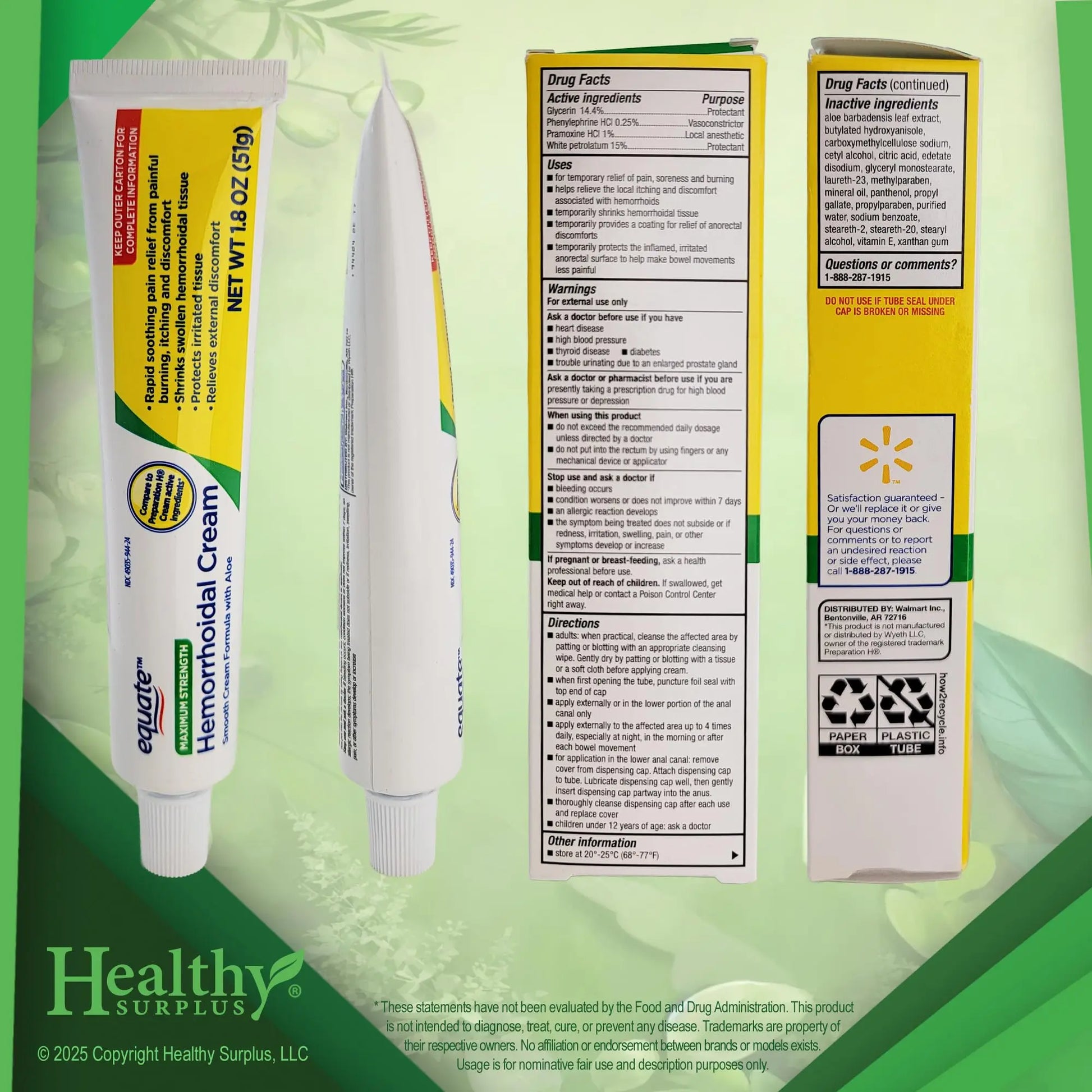 Healthy Surplus Equate Hemorrhoidal Cream/Ointment 1.8 OZ (51g) and Vital Volumes Tips Card Bundle Healthy SurplusAu supplements