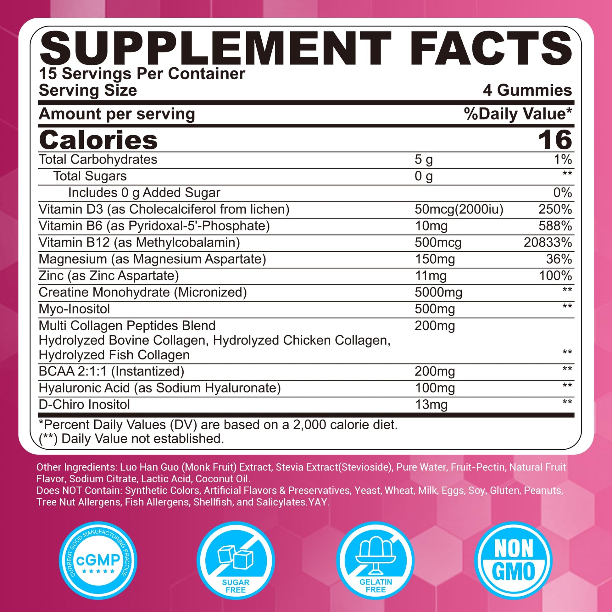 Creatine for Women Gummies, Micronized Creatine Monohydrate + Myo-Inositol, Collagen Peptides, BCAAs, Hyaluronic Acid, Vitamin B6 B12, Zinc for Enërgy, Föcus, Hörmonal Balance, Sugar Free, 120 Counts LILICAREAu supplements