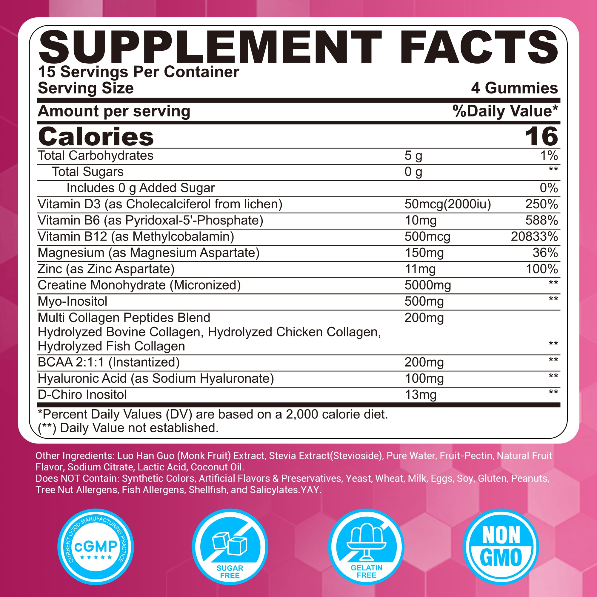 Creatine for Women Gummies, Micronized Creatine Monohydrate + Myo-Inositol, Collagen Peptides, BCAAs, Hyaluronic Acid, Vitamin B6 B12, Zinc for Enërgy, Föcus, Hörmonal Balance, Sugar Free, 120 Counts LILICAREAu supplements