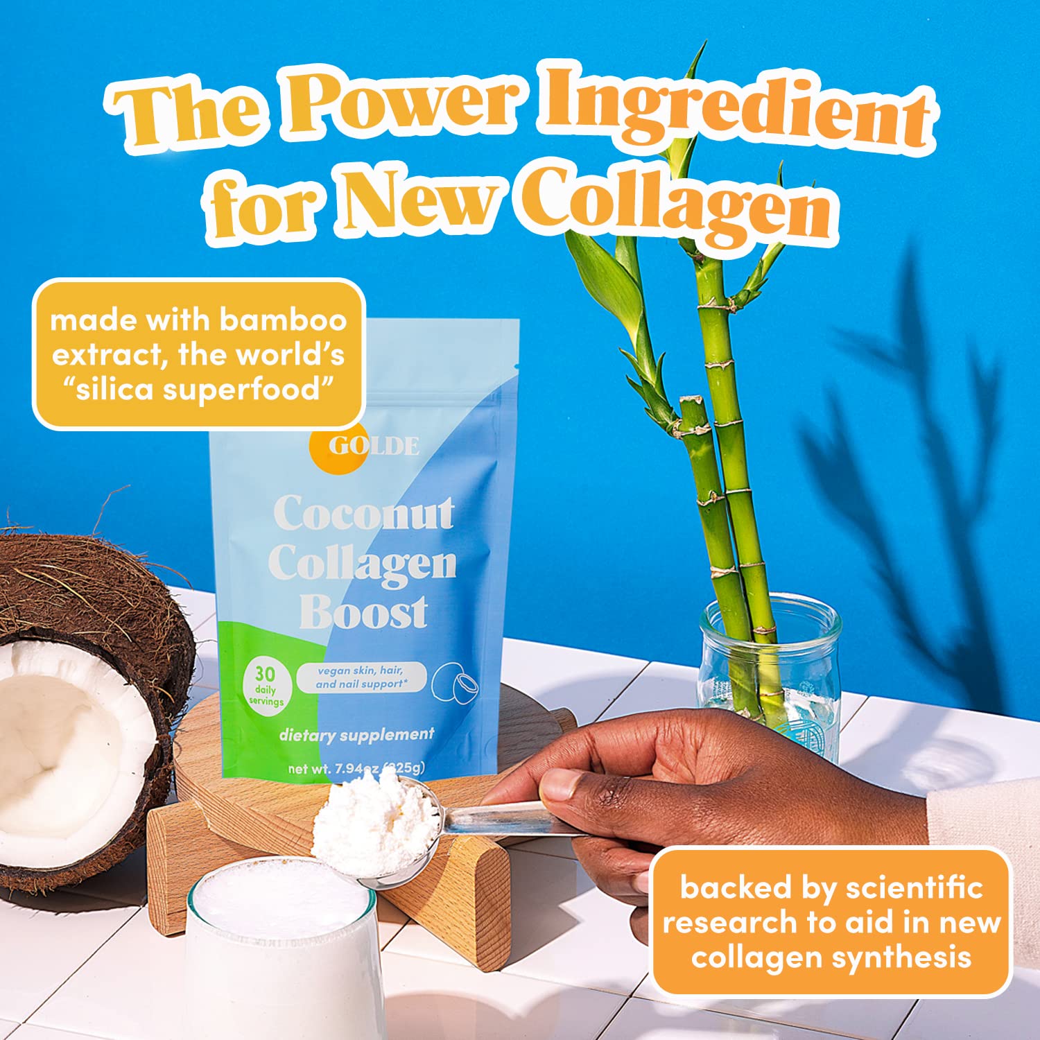 GOLDE - Collagen Boost Vegan Creamer - Vanilla Cream - Plant Based Collagen Supplement w/Hyaluronic Acid, Biotin, & Bamboo Extract - Zero Sugar - Supports Hair, Skin, & Nail Health - 15 Servings GOLDEAu supplements