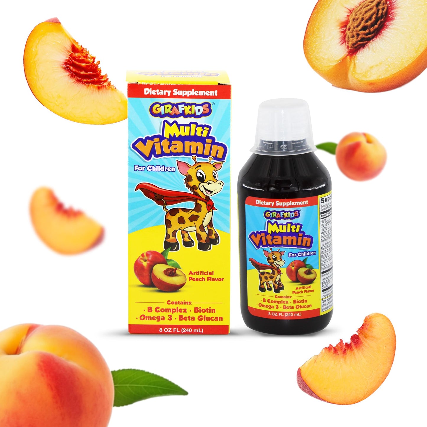 GirafKids Multivitamin Syrup + Super Vitamins Liquid Bundle for Kids Ages 4+ | Omega-3, Beta Glucan, Royal Jelly & Propolis | PHARMADELUS supplements
