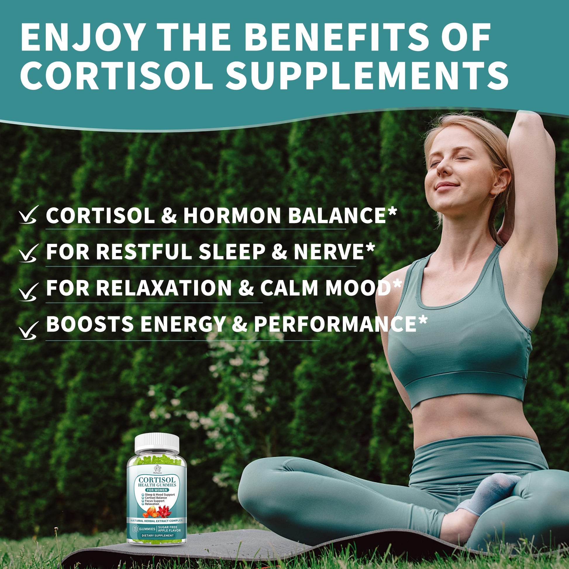Cortisol Supplements Gummies for Women, Cortisol Reducer w.Ashwagandha Rhodiola Rosea Magnesium L-Theanine Phosphatidylserine Black Peper, Hormone Balanced & Lower Cortisol - 30 Day Vegan Supply HerbanceAu supplements