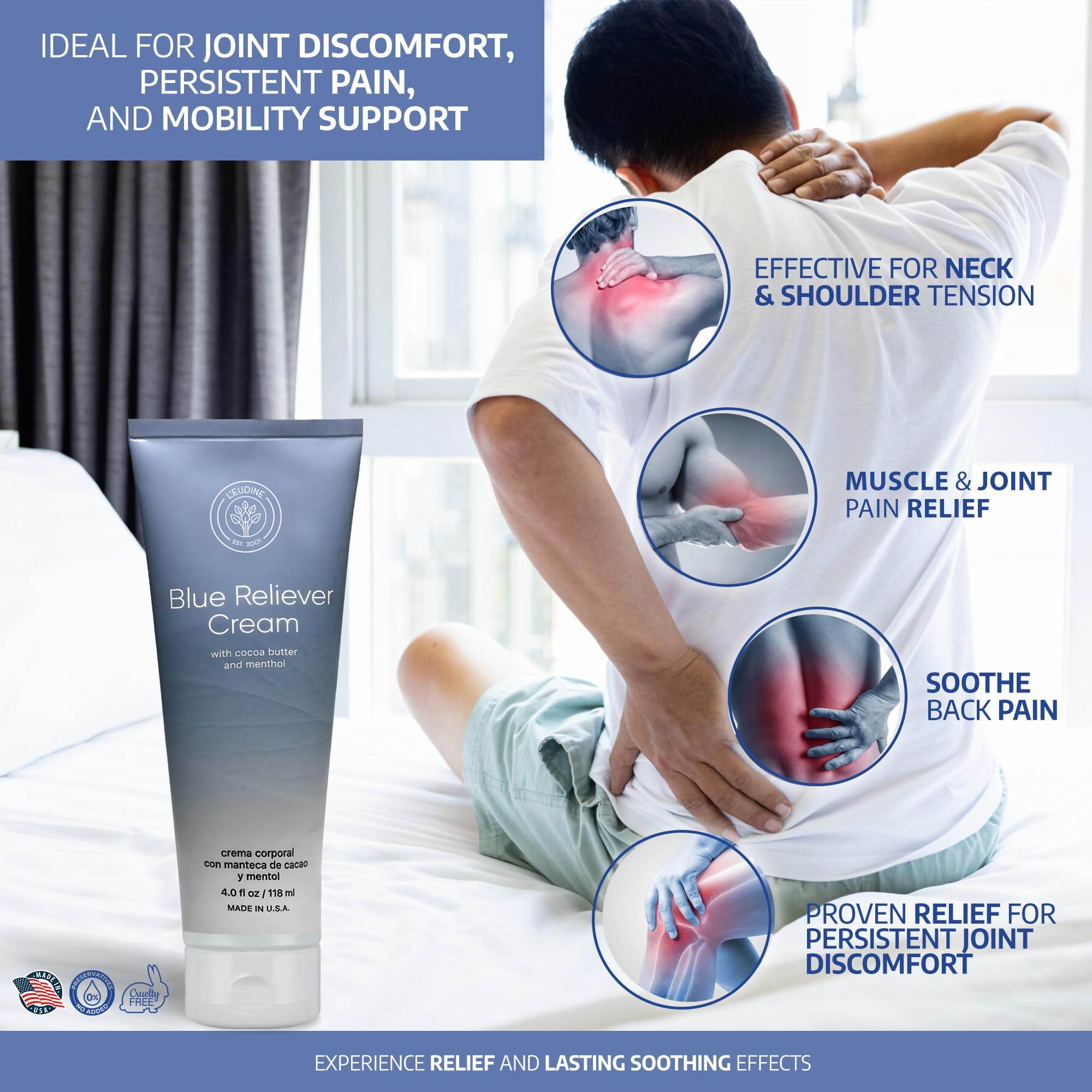 L'EUDINE Blue Reliever Cream – Joint and Muscle Therapy, Body Cream with Cocoa Butter and Menthol L'eudineAu supplements