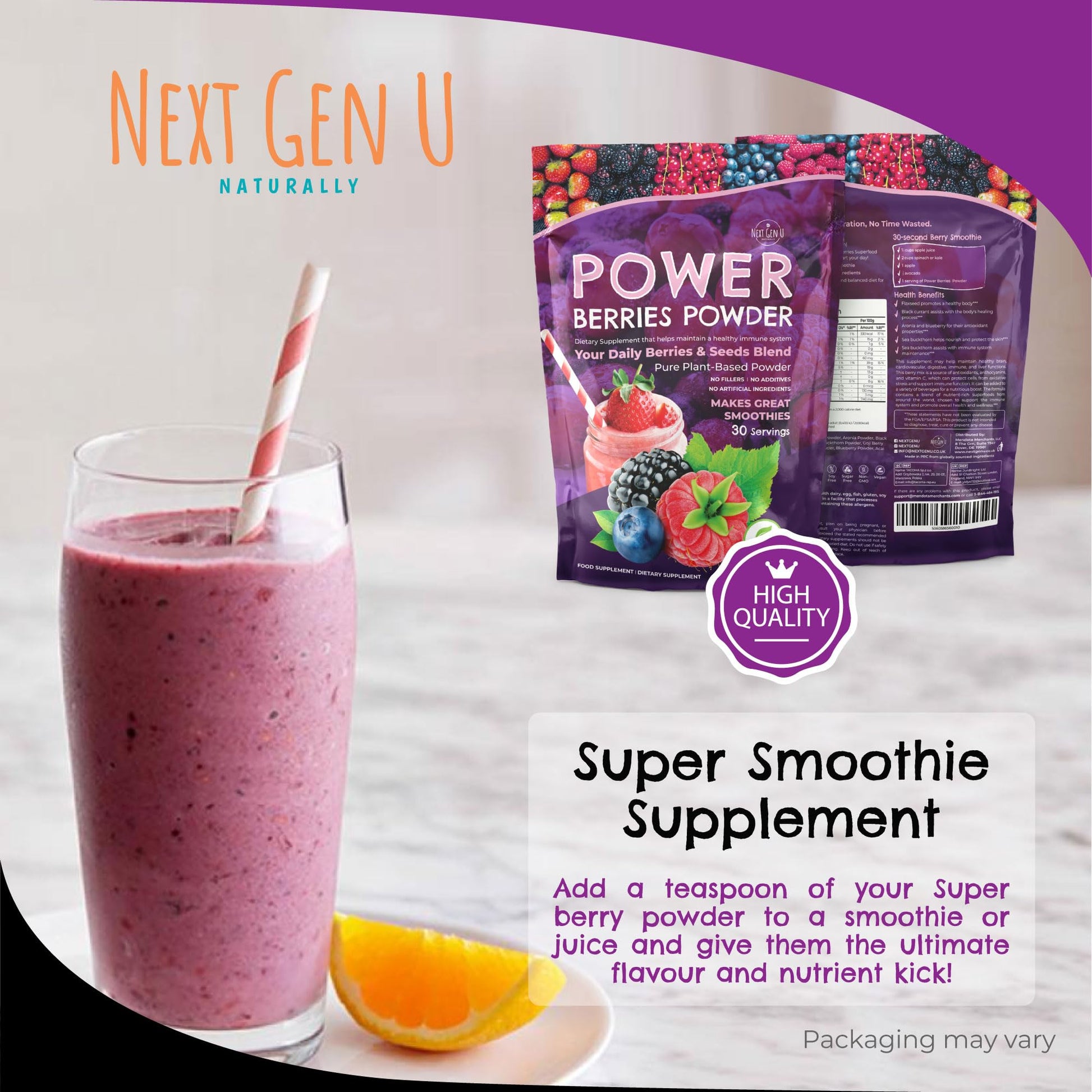 Super Berry Powder - 150g - Immune Support - Food Supplement - Superfood Berries - Smoothie Mix for Shakes - Healthy Boost for Detox Juice Beverages or Any Drink - by NextGenU NGU Next Gen UAu supplements
