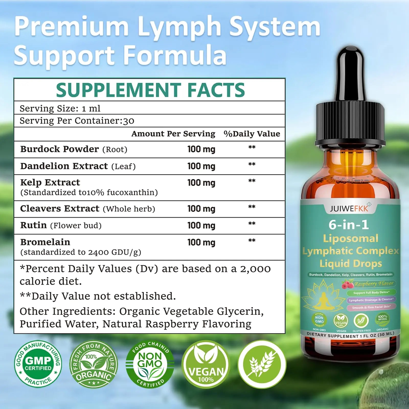 Lymphatic Drainage Drops, 6-IN-1 Lymphatic Complex w. Burdock Dandelion Kelp Cleavers, New Maximum Potency Lymph System Support for Bloat Balance Cortisol Immune Full Body Detox & Skin Vitality JUIWEFKKAu supplements
