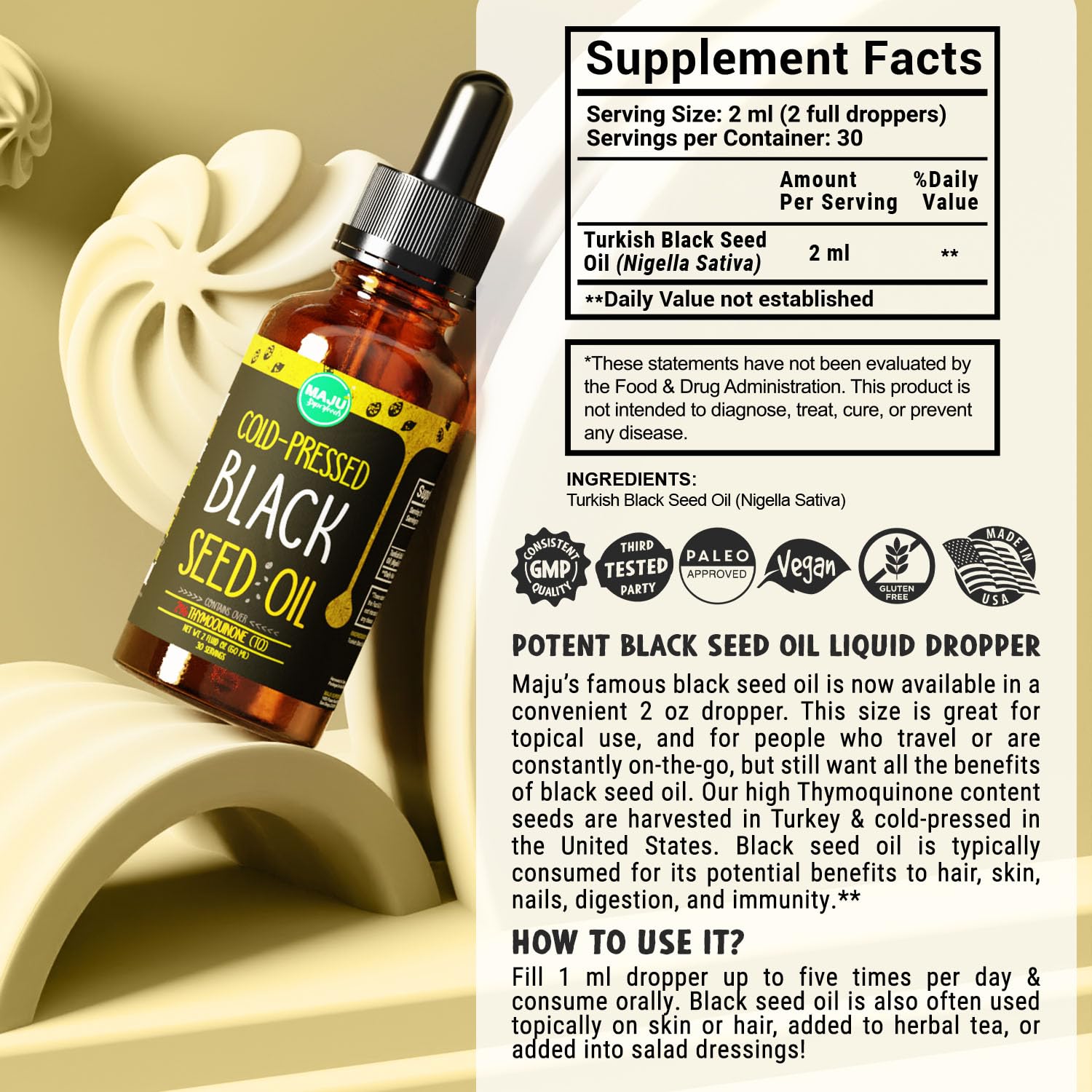MAJU Black Seed Oil - 3 Times TQ, Cold-Pressed, Travel Size, 100% Turkish Black Cumin Maju SuperfoodsUS supplements