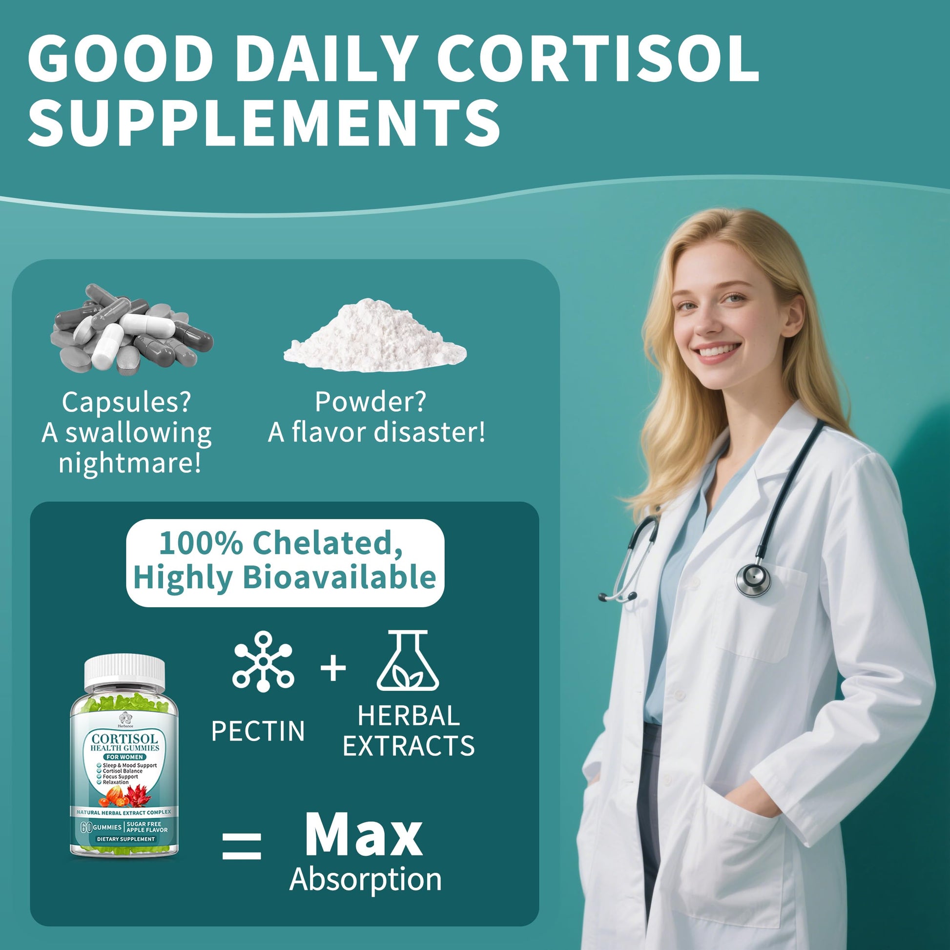 Cortisol Supplements Gummies for Women, Cortisol Reducer w.Ashwagandha Rhodiola Rosea Magnesium L-Theanine Phosphatidylserine Black Peper, Hormone Balanced & Lower Cortisol - 30 Day Vegan Supply HerbanceAu supplements