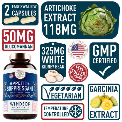 Appetite Suppressant for Weight Loss - Garcinia Cambogia, Glucomannan Appetite Control WINDSOR BOTANICALSUS supplements