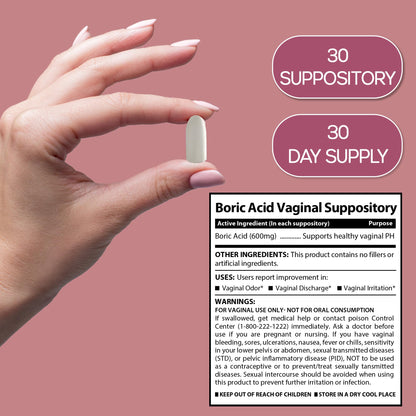 Boric Acid Suppositories for Women 600 mg, Pure Boric Acid pH Balance for Women & Vaginal Odor Control – 30 Suppositories, Made in USA HARMONIFYUS supplements