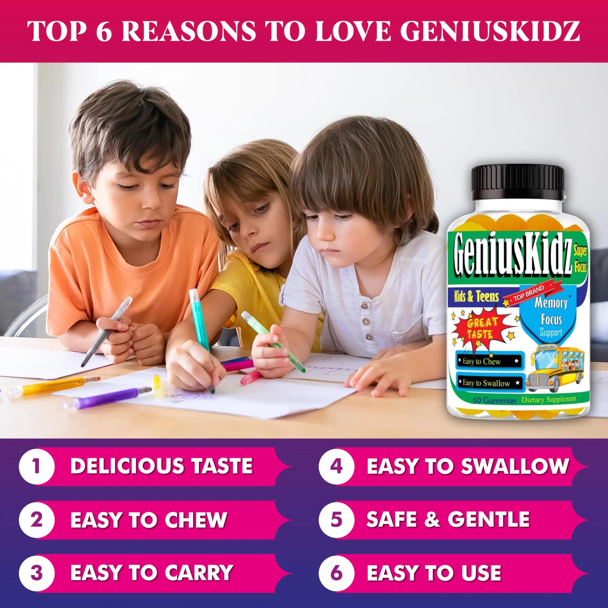 Celebrity Lifestyle Product Brain Support Focus Supplement for Kid and Teens Omega 3 Gummy Vitamin Memory and Attention, Brain Booster, Kid Focus Attention Supplement(1 Bottle) DHA 60ct Celebrity LifeStyle ProductAu supplements