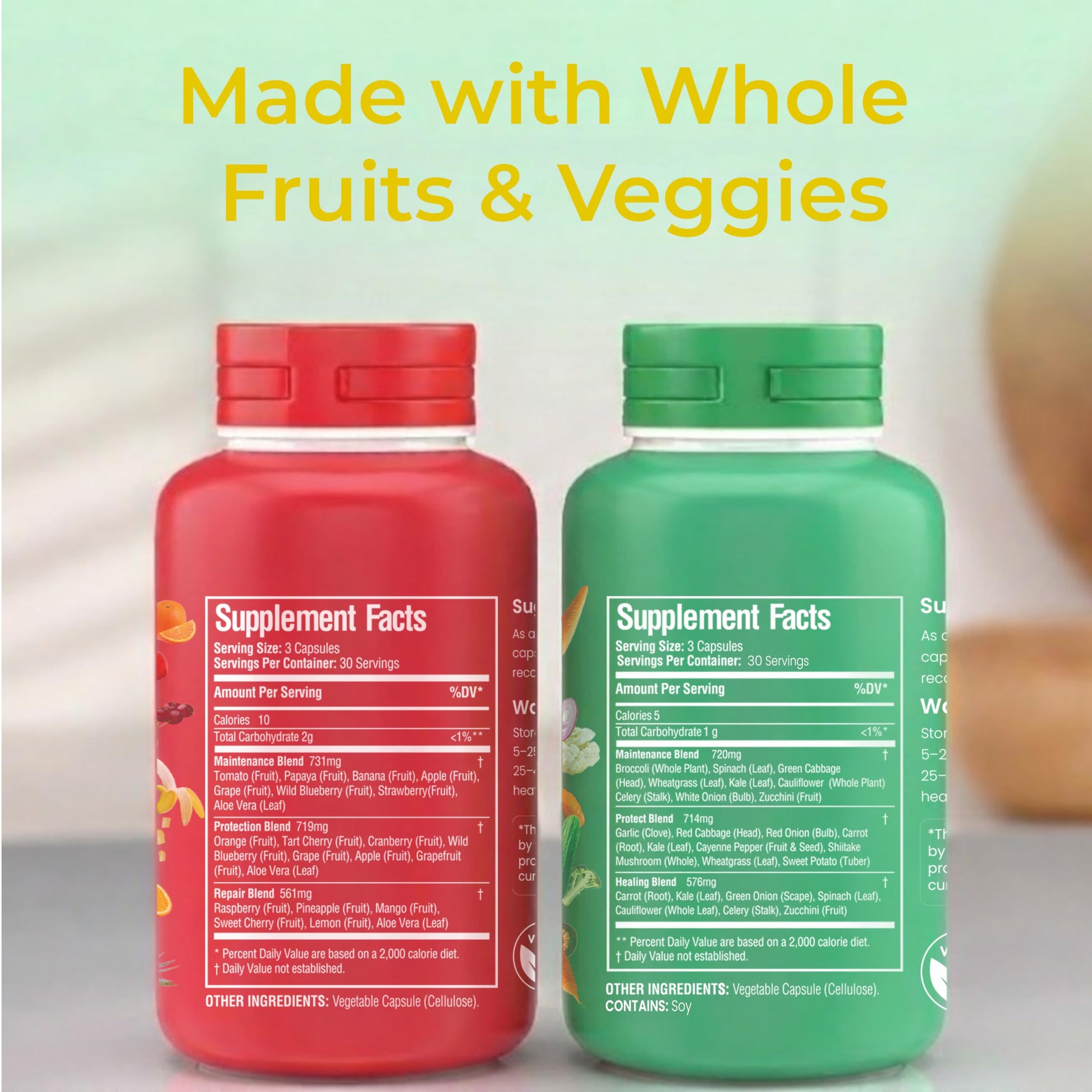 Fruits and Veggies Whole Produce Dietary Supplement with Superfood Fruits and Vegetables for Men, Women and Kids, 90 Fruit Capsules, 90 Veggie Capsules - 1 Set NATURAL GREENSAu supplements