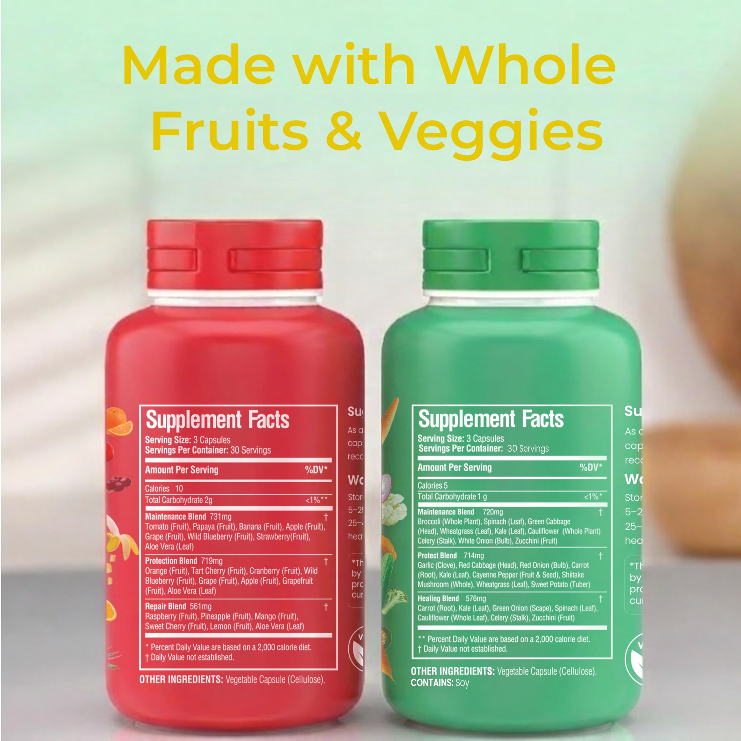 Fruits and Veggies Whole Produce Dietary Supplement with Superfood Fruits and Vegetables for Men, Women and Kids, 90 Fruit Capsules, 90 Veggie Capsules - 1 Set NATURAL GREENSAu supplements