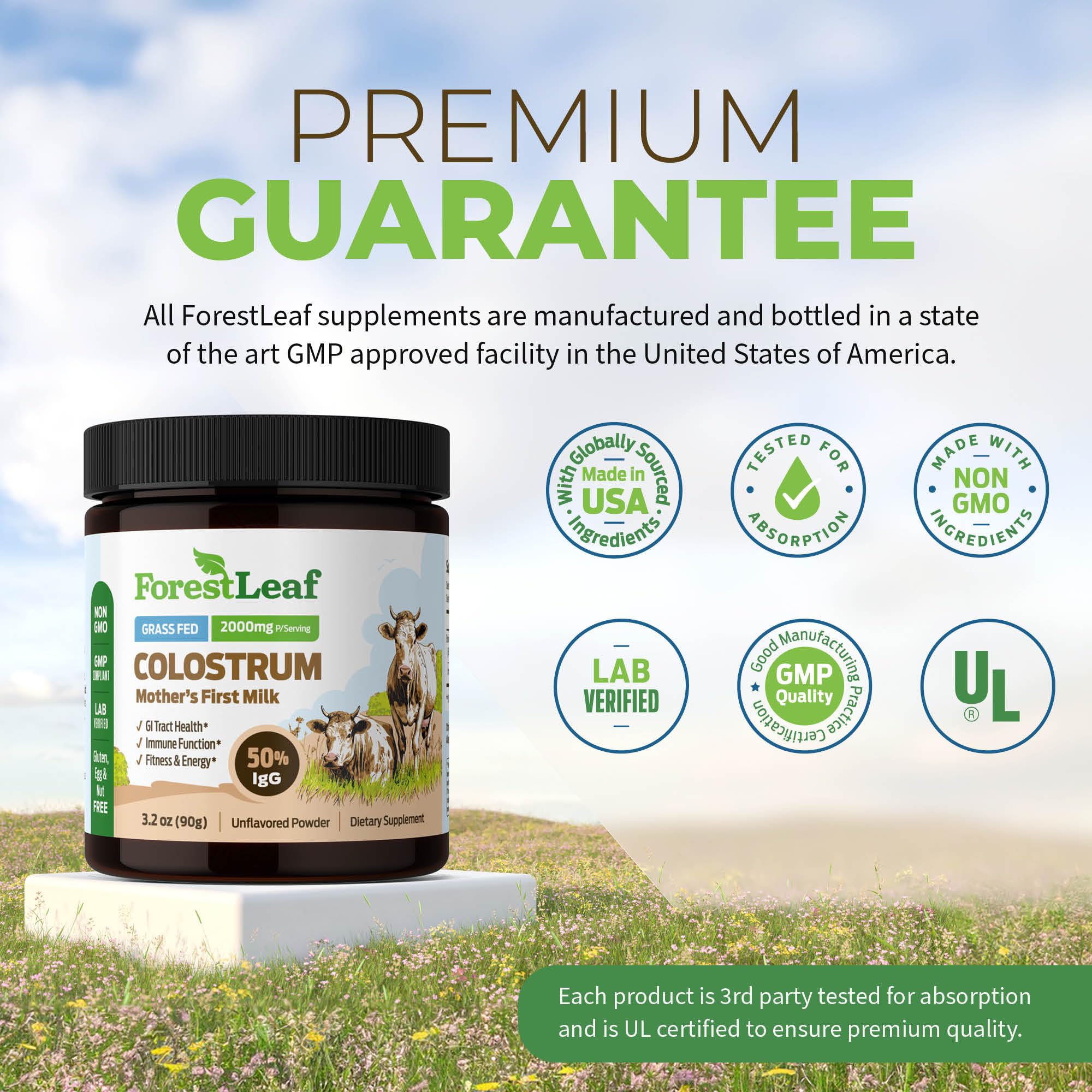 ForestLeaf Colostrum Powder 50% IgG Highest Concentration - Grass Fed Bovine ForestLeafUS supplements