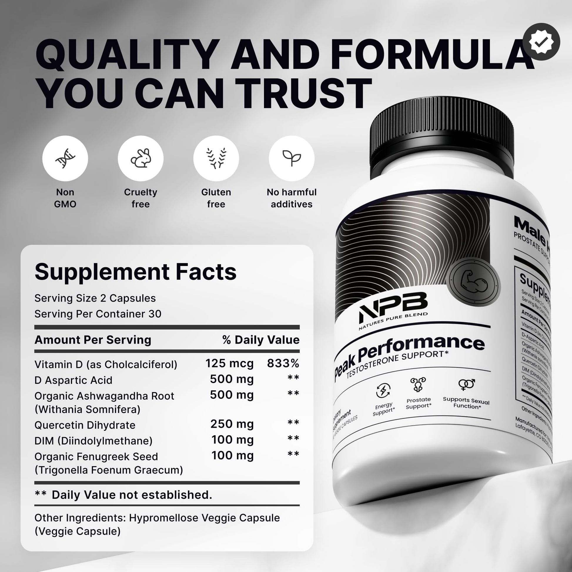Nature's Pure Blend Peak Performance – Testosterone Supplement for Men with D-Aspartic Acid, Ashwagandha & DIM – Mens Prostate Health Support, Muscle Strength & Energy – Prostate Supplement Nature's Pure BlendAu supplements