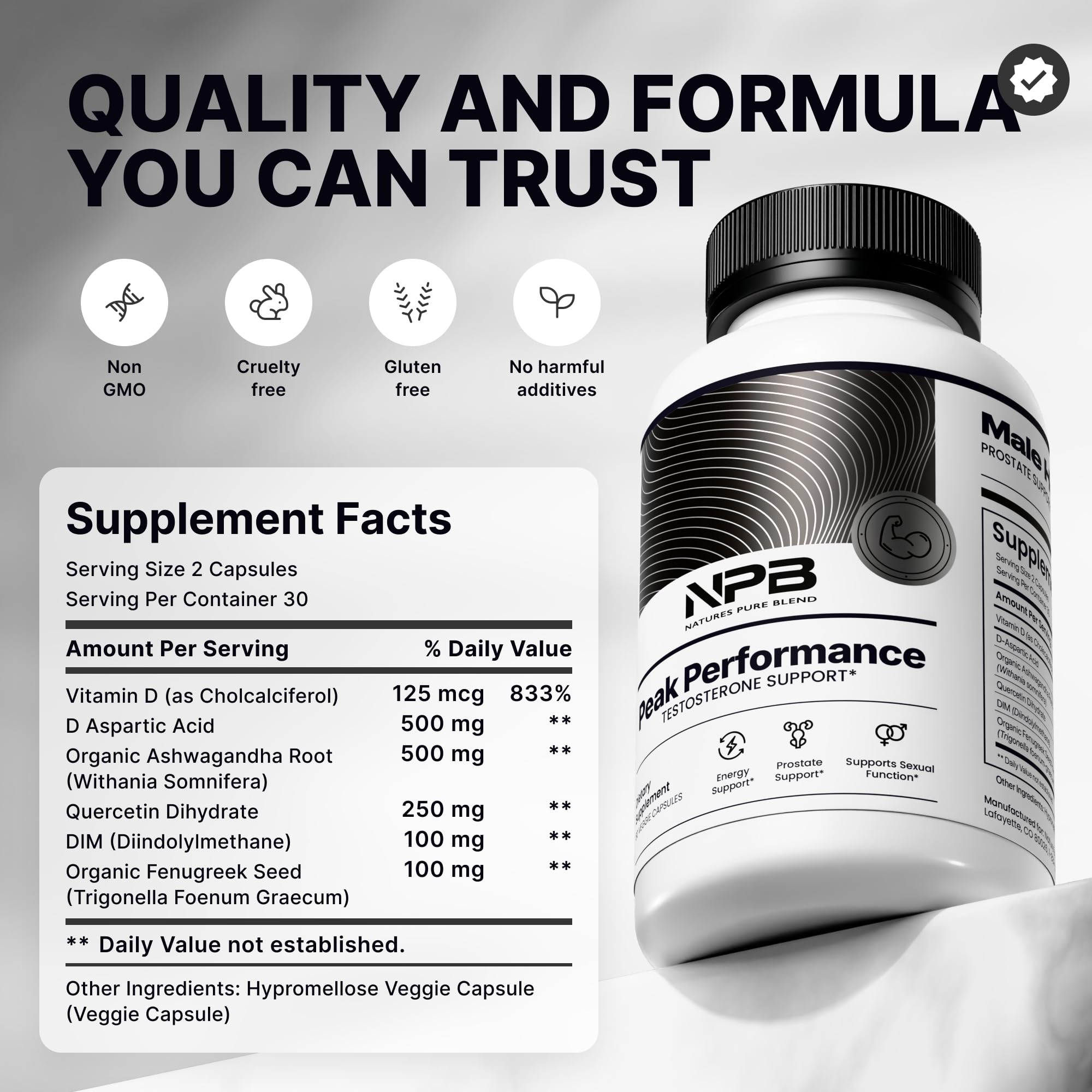 Nature's Pure Blend Peak Performance – Testosterone Supplement for Men with D-Aspartic Acid, Ashwagandha & DIM – Mens Prostate Health Support, Muscle Strength & Energy – Prostate Supplement Nature's Pure BlendAu supplements