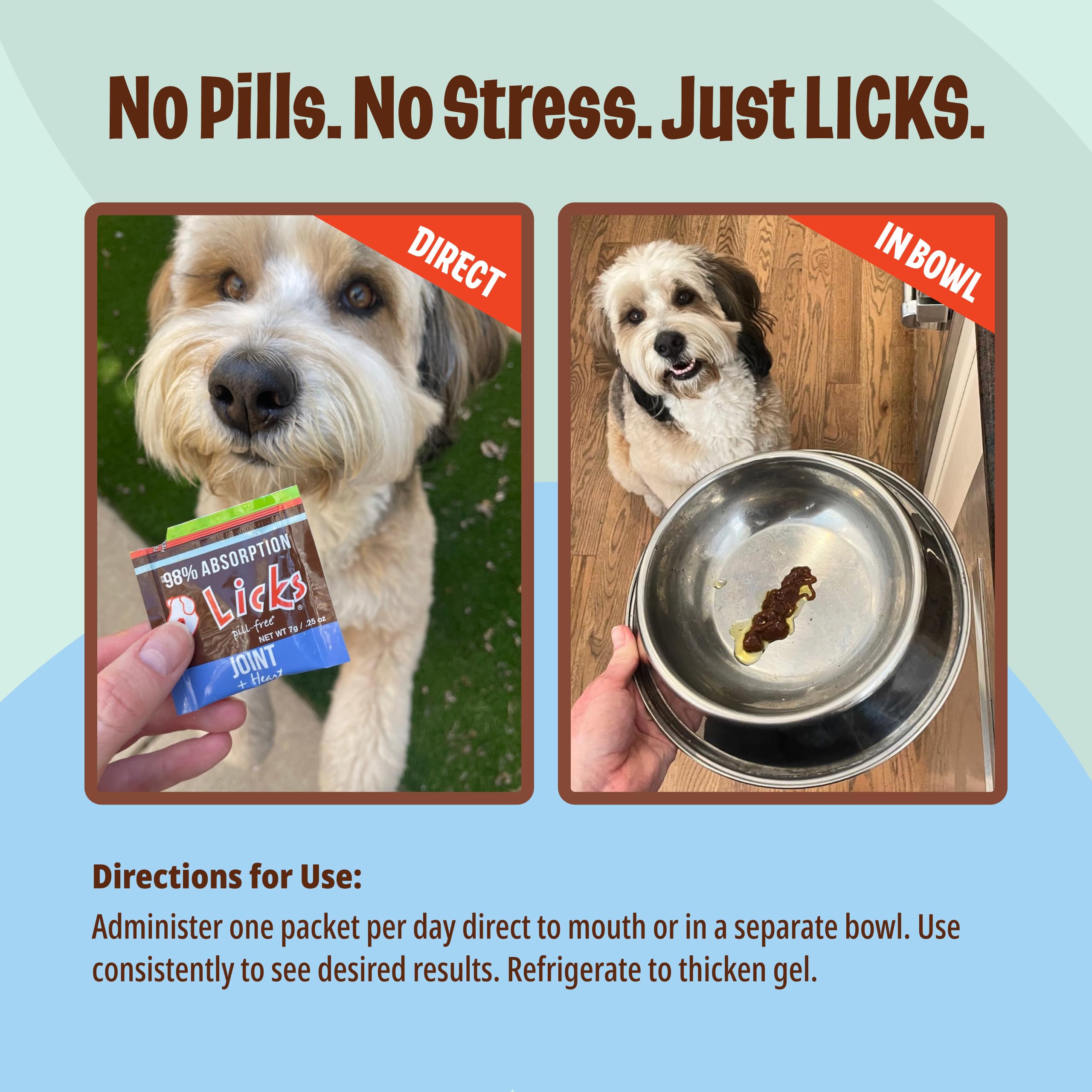 Licks Pill-Free Dog Joint and Heart - Glucosamine & Omega 3 Fish Oil Supplement for Dogs - Inflammation Supplements for Joint Support - Gel Packets - 30 Use Licks Pill FreeAu supplements