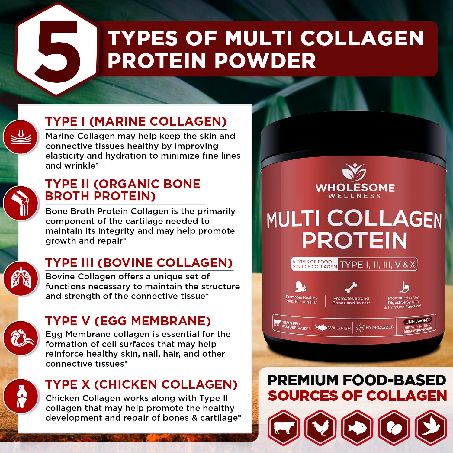 Multi Collagen Protein Powder Hydrolyzed (Type I II III V X) Grass-Fed All-in-One Super Wholesome WellnessAu supplements