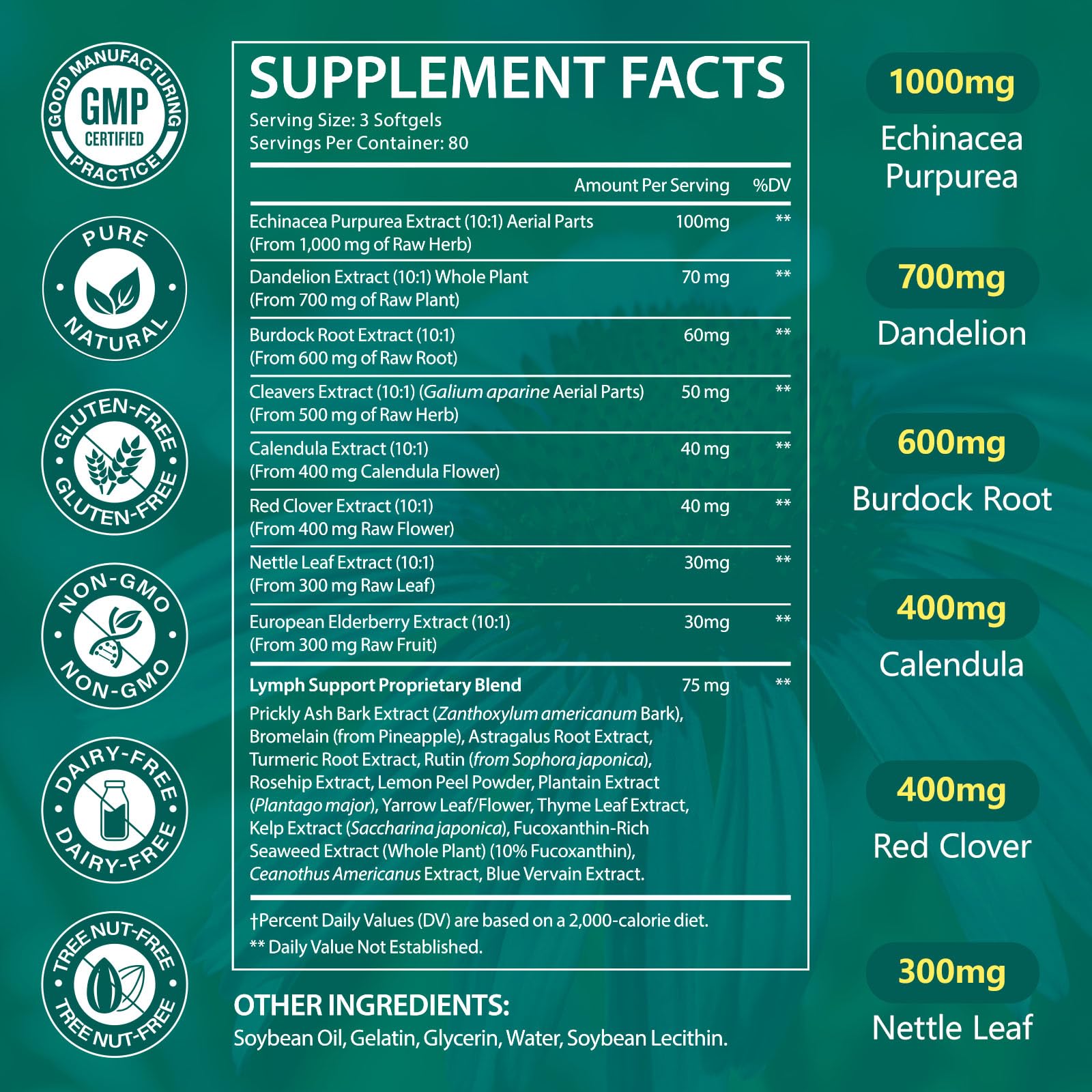 chenyayun Lymphatic Drainage Supplements, 240 Softfels, 21-in-1 Natural Herbal Blends with Echinacea, Dandelion, Burdock Root for Lymph System, Immune Support, Cleanse, Less Swelling/Bloating chenyayunAu supplements