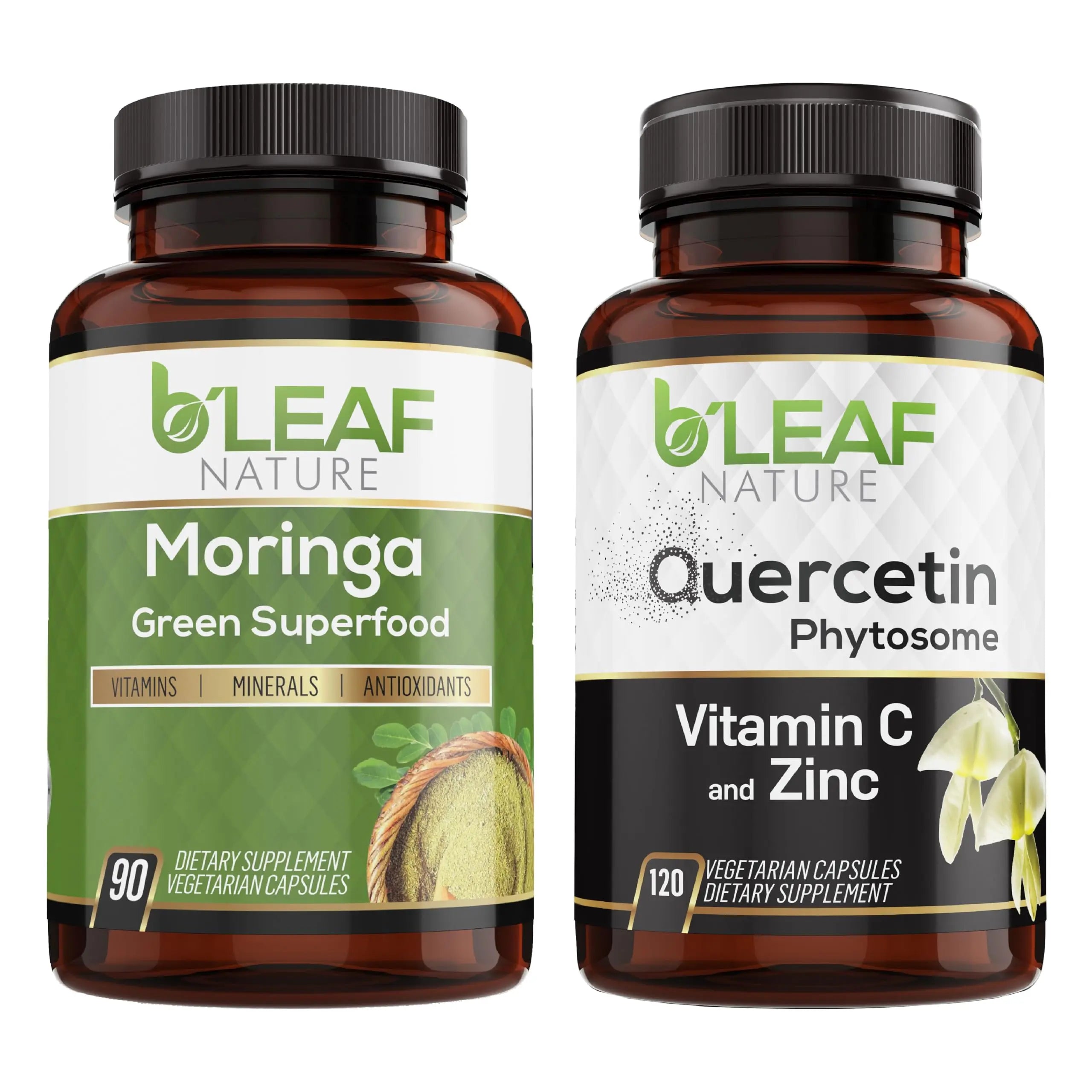 B'LEAF NATURE Moringa and Quercetin Bundle - Non-GMO, Vegan, High Absorption Capsules - 1000mg Quercetin Phytosome Blend + 1000mg Moringa - Natural Energy, Wellness and Immune Support Supplements B'LEAF NATUREAu supplements