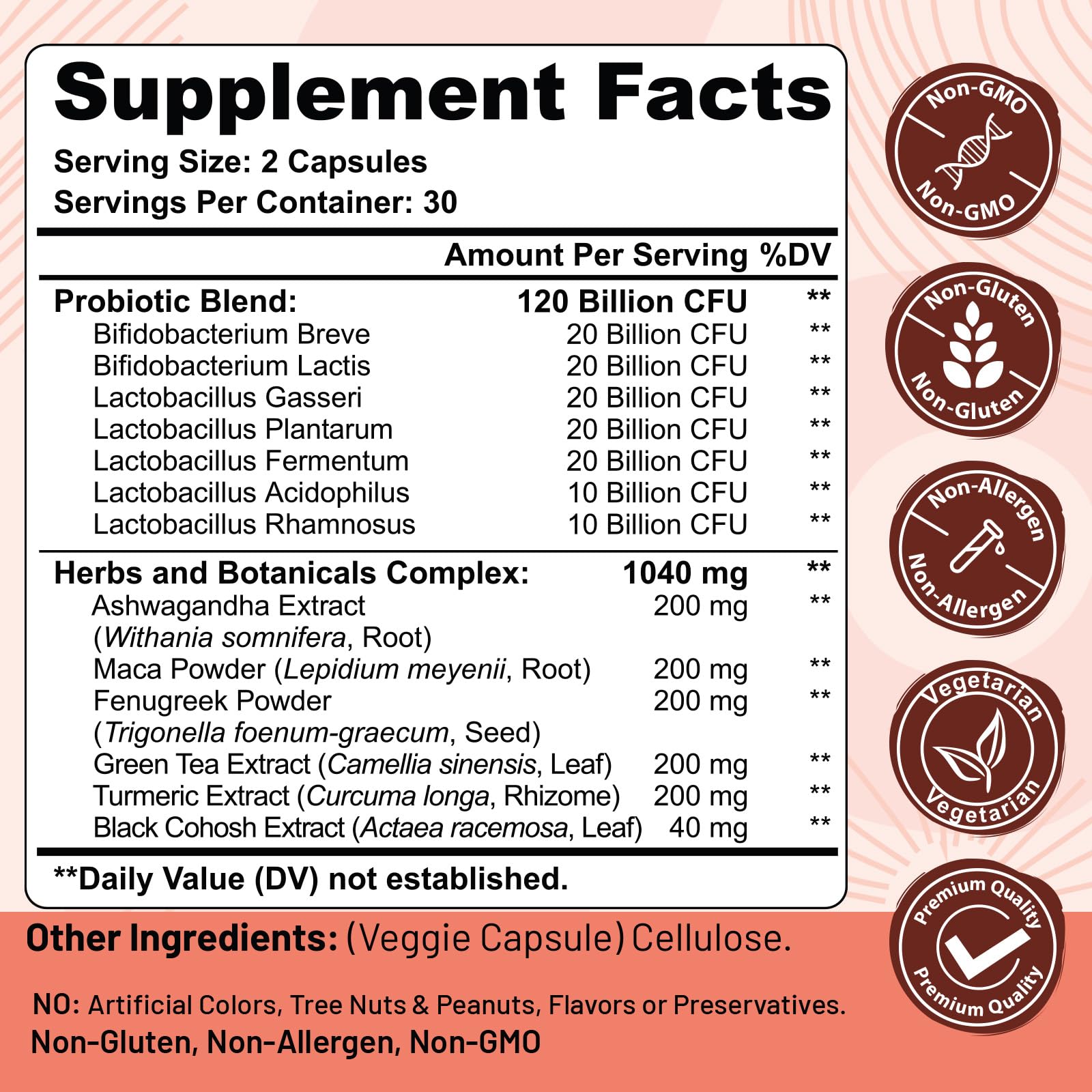 Menopause supplements for women, 120 Billion CFU Probiotic, 13-in-1 Herbs & Botanicals Complex, for Hormone Menopause, Hot Flashes, Night Sweats, Mood Swings, Sleep Disturbances, Vegan, 60 Capsules TrehealttAu supplements