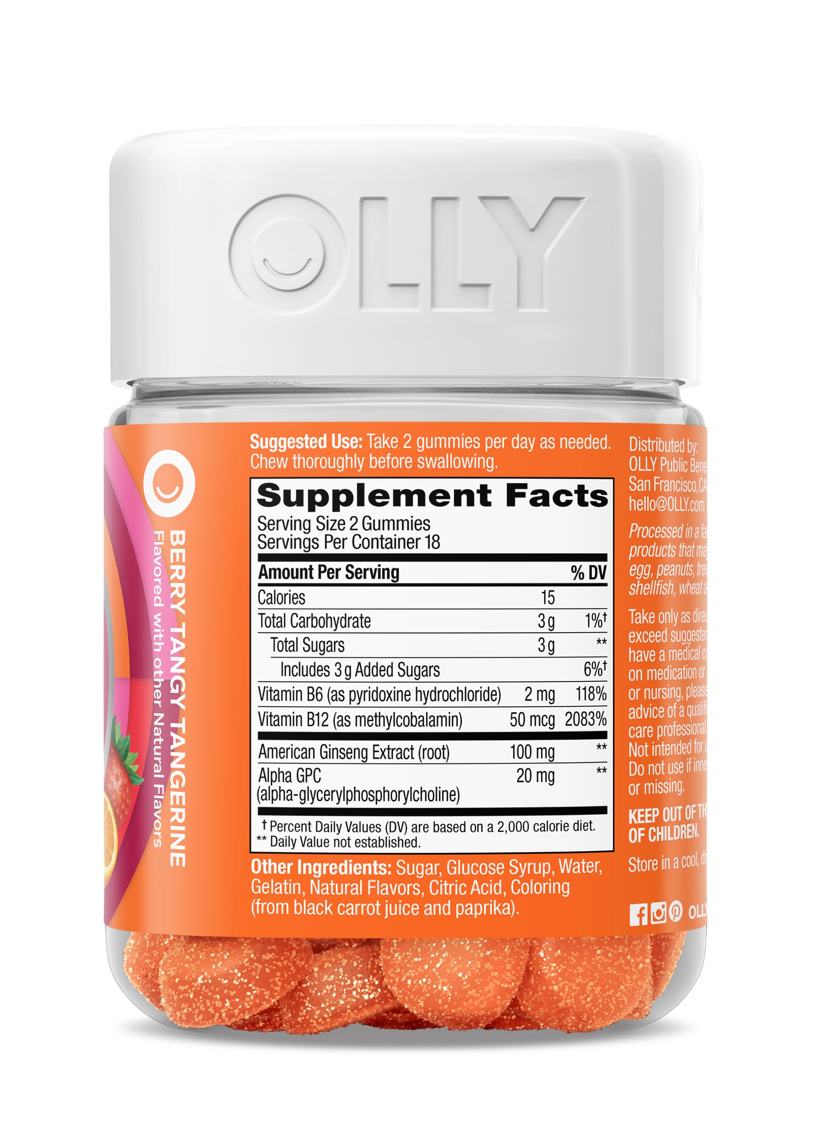 OLLY Laser Focus Gummy, Ginseng, Alpha GPC, B Vitamins, Berry Tangerine Flavor - 36 Count OLLYAu supplements