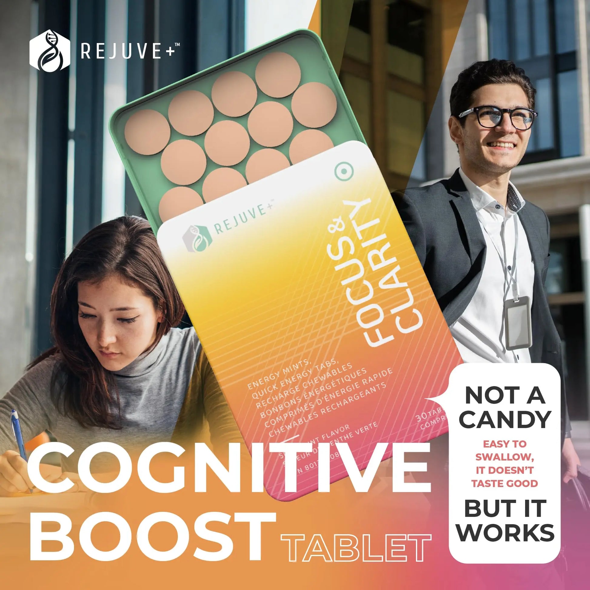 REJUVE+ Focus & Clarity Nootropic Supplement – Brian Boost | L-Theanine, Caffeine, Lion’s Mane, Magnesium, Vitamin B6 & B12 | Brain Support, Memory, Focus & Energy | Mint Flavor (30 Chewables) (1) REJUVE+nz supplements