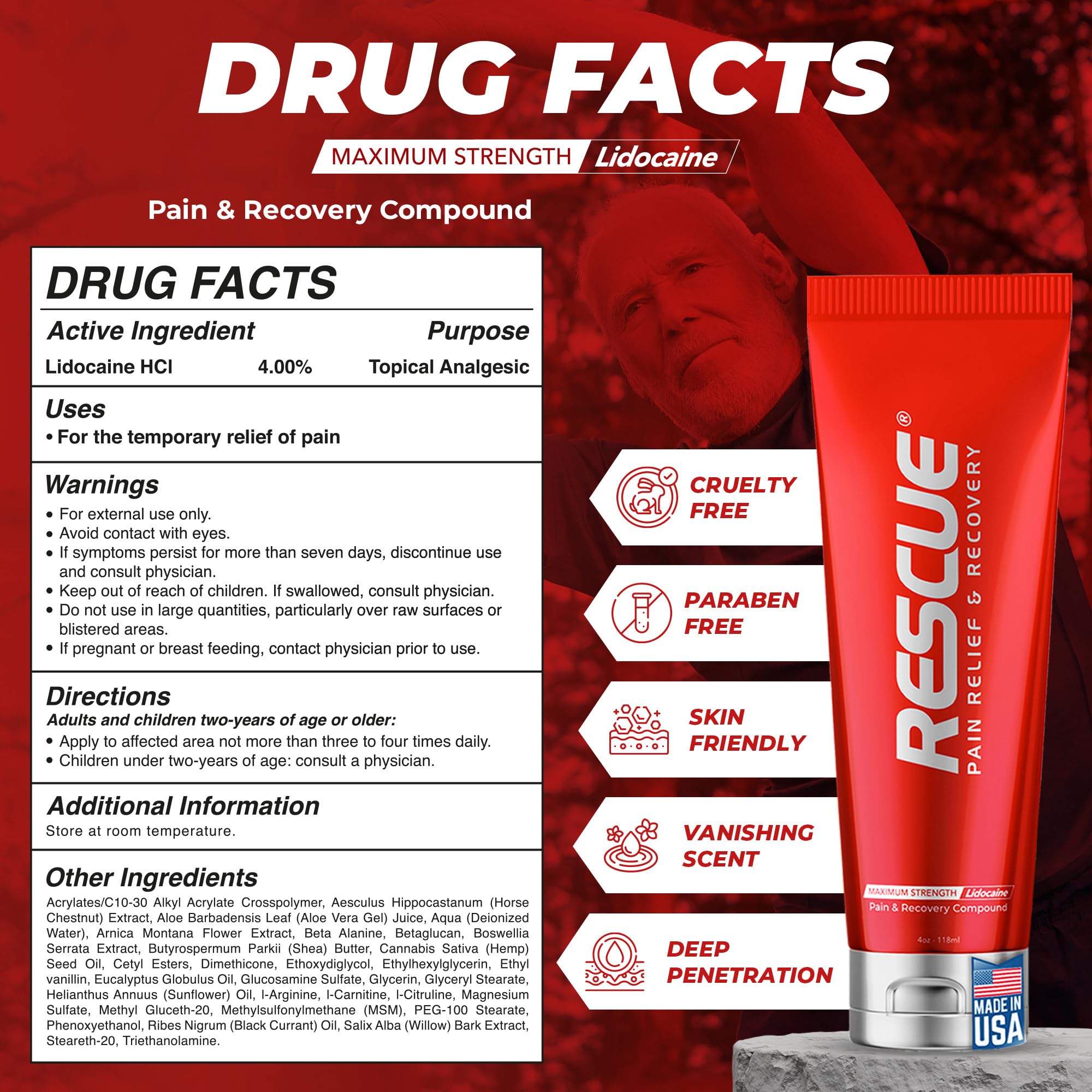 RESCUE PAIN RELIEF & RECOVERY Cream - All-in-One Solution for Back, Neck, Knee, Hand, Foot, and Shoulder Pain - Combines Power of Key Ingredients from Leading Pain Relief CreamProducts - 4 Ounces RESCUE PAIN RELIEF & RECOVERYAu supplements